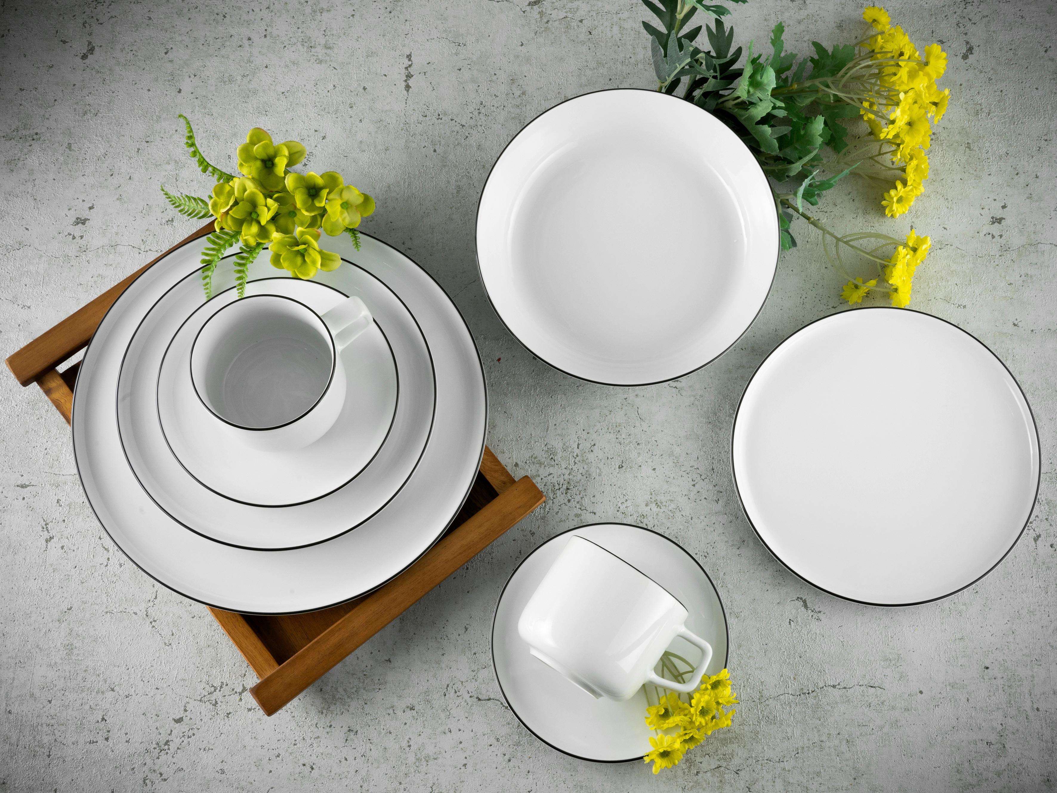 Kombiservice Chef Collection 30--Teilig. Schwarz , Weiß - Grauweiß/Schwarz, Basics, Keramik - Creatable