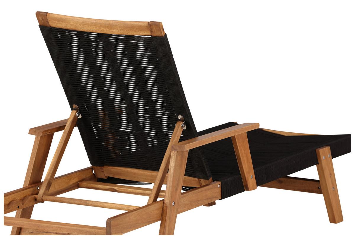 Sonnenliege Little John Akazienholz Verstellbar - Schwarz/Akaziefarben, KONVENTIONELL, Holz (73/35/200cm) - Gardenson