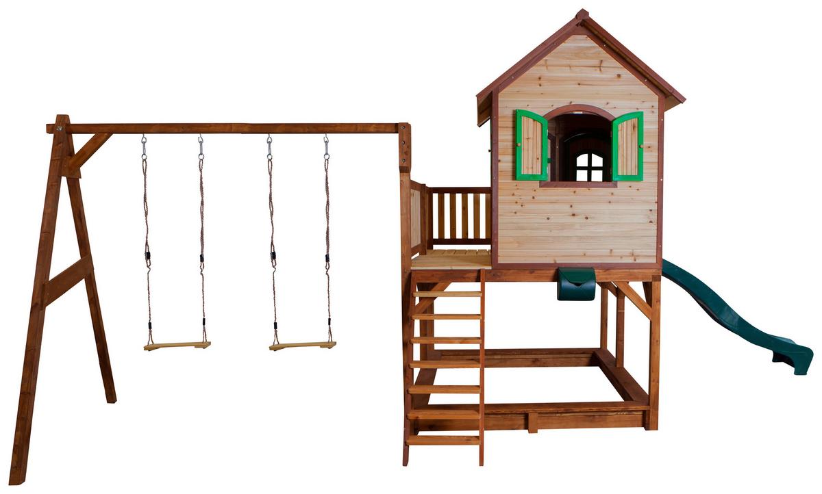 Spielhaus Holz mit Rutsche und Sandkiste Braun Axi Liam - Braun, Holz (588/305/270cm) - Ambia Garden