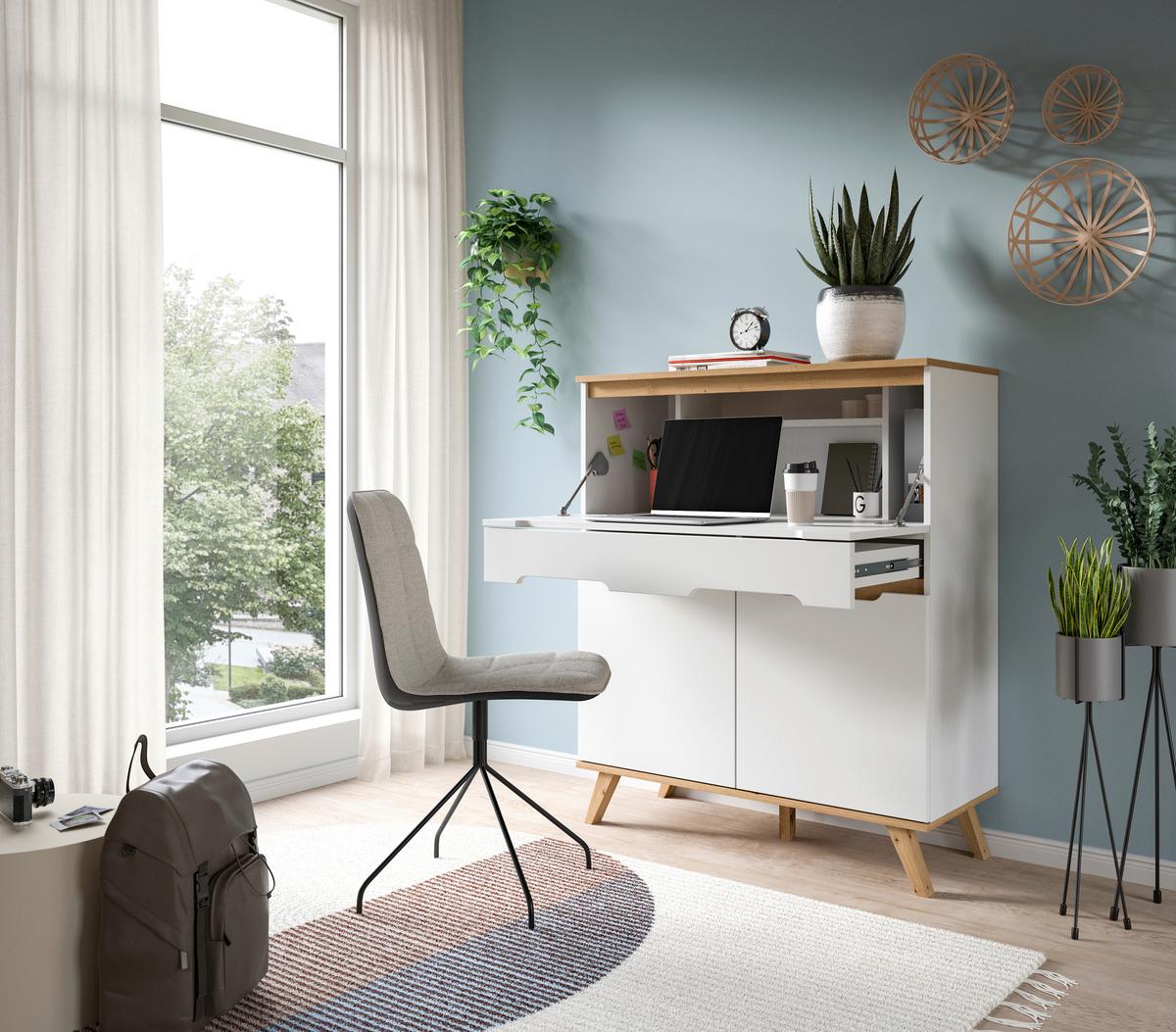 Sekretär Stockholm Eichefarben/Weiß B: 100 cm - Eichefarben/Weiß, Design, Holzwerkstoff (100/118/40cm) - MID.YOU