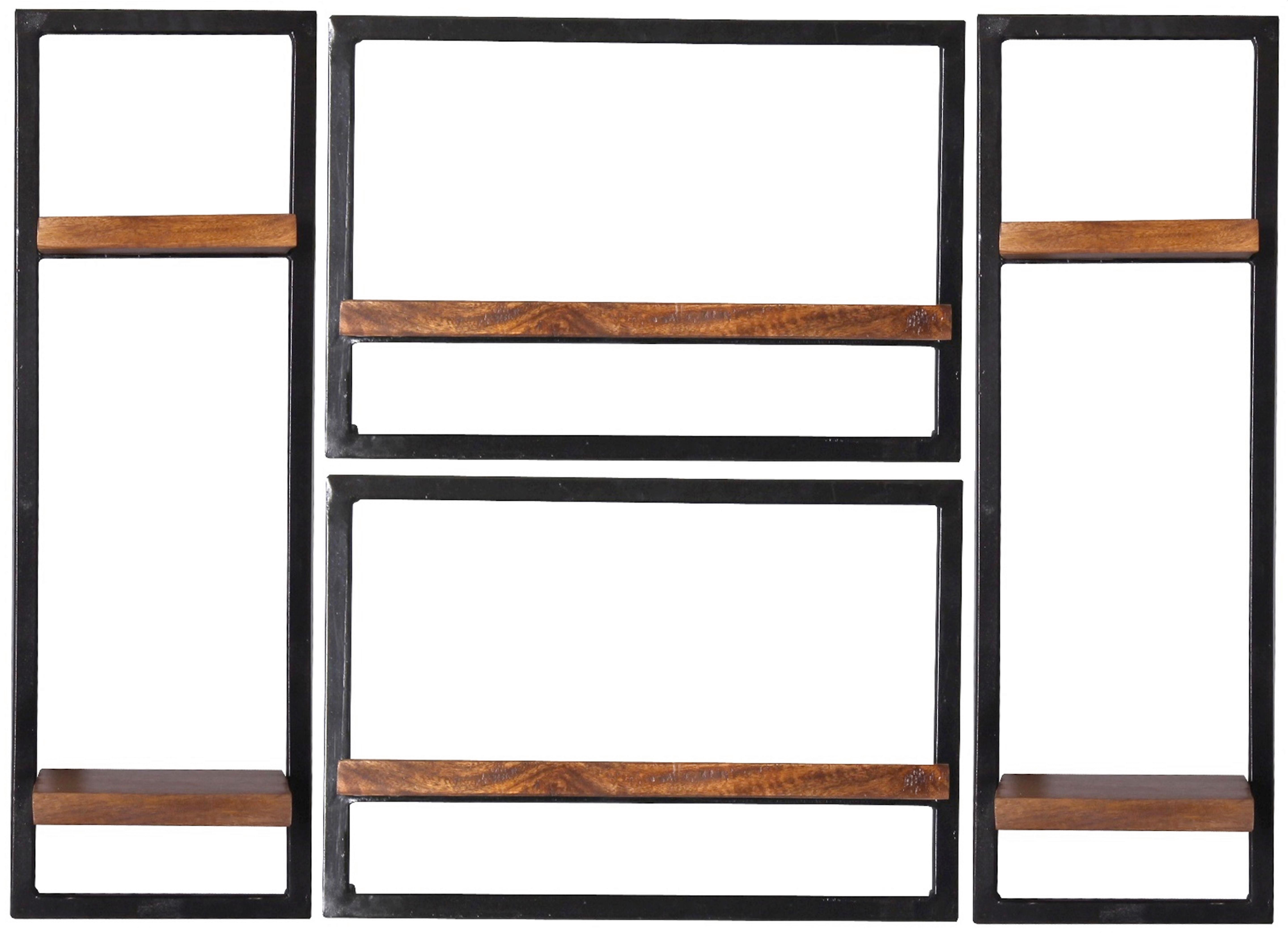 Wandregalset 4-tlg. Mangoholz B: 110cm - Schwarz/Naturfarben, Design, Holz/Metall (110/75/25cm) - MID.YOU