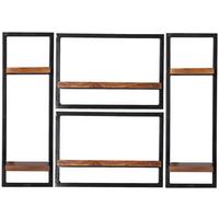 Wandregalset 4-tlg. Mangoholz B: 110cm - Schwarz/Naturfarben, Design, Holz/Metall (110/75/25cm) - MID.YOU