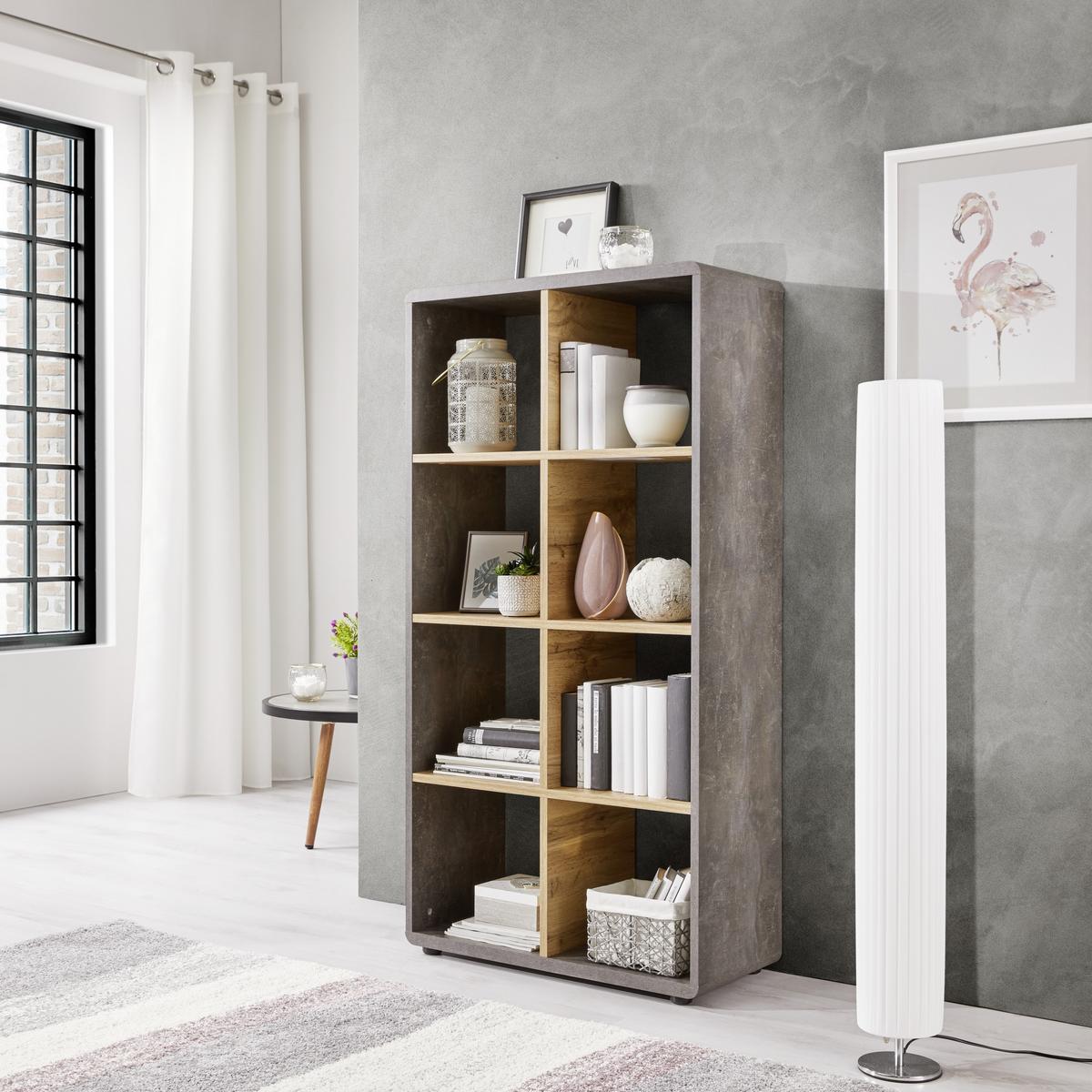 Regal Fontana B 73,2cm, Betonoptik/eiche Dekor - Eichefarben/Dunkelgrau, MODERN, Holzwerkstoff (73,2/145/35cm)