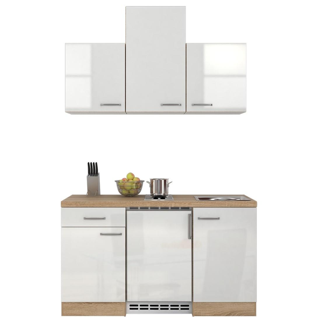 Kuchynská linka Venezia-Valero so spotrebičmi a drezom - biela s vysokým leskom/farba ušľachtilej ocele, Modern, kov/kompozitné drevo (150,5cm) - FlexWell