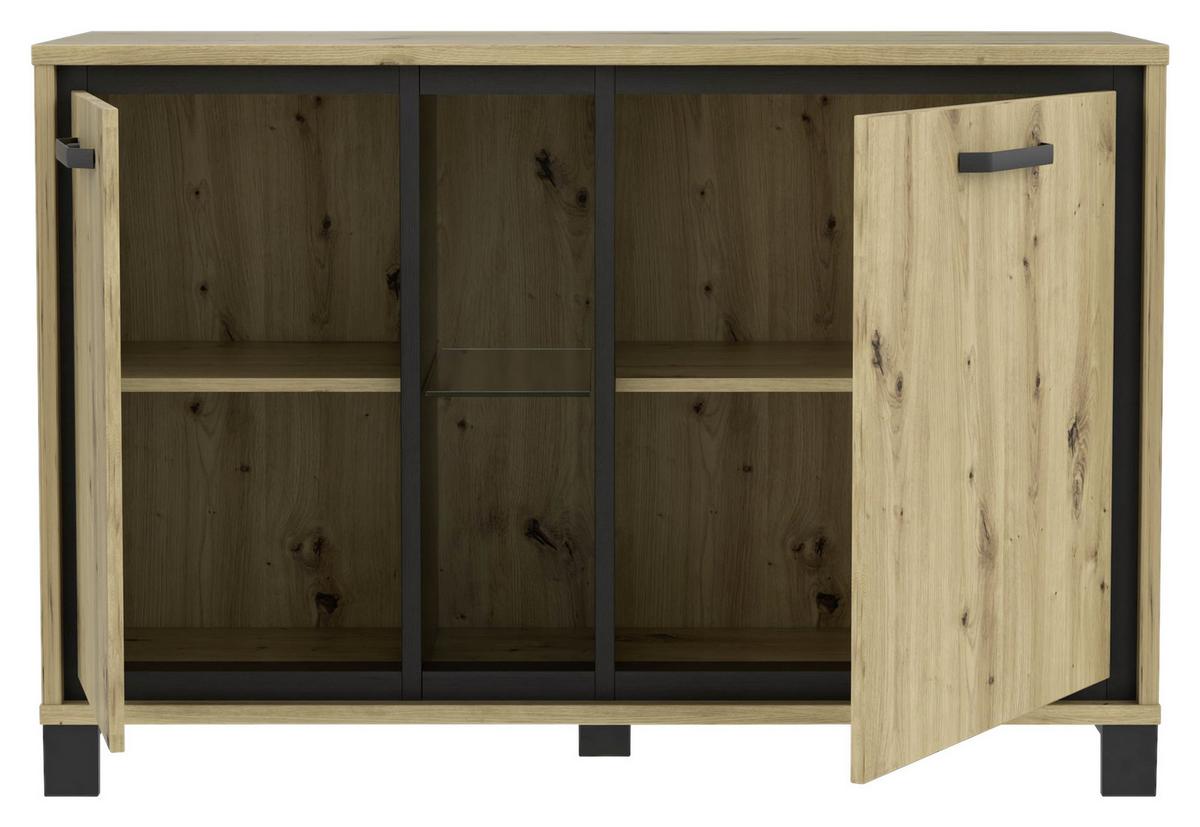Kommode B: 120,4 cm Trondheim, Eiche Dekor/Schwarz - Eichefarben/Schwarz, Basics, Glas/Holzwerkstoff (120,4/81,3/41,5cm) - Livetastic