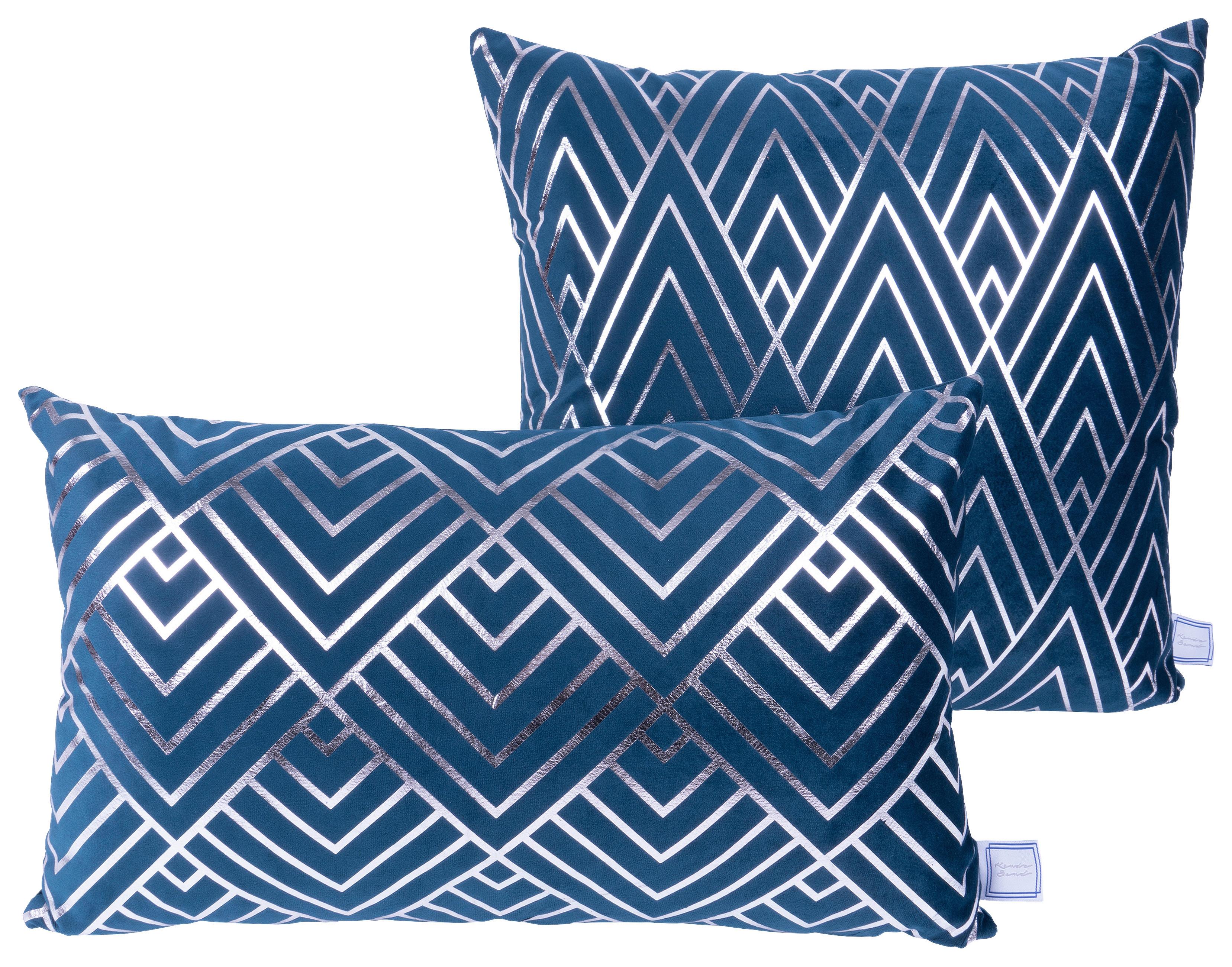 Zierkissen Prisma 30/45x50/45 cm Polyester Blau/Silberfarben - Blau/Silberfarben, KONVENTIONELL, Textil (30x45/50x45cm)