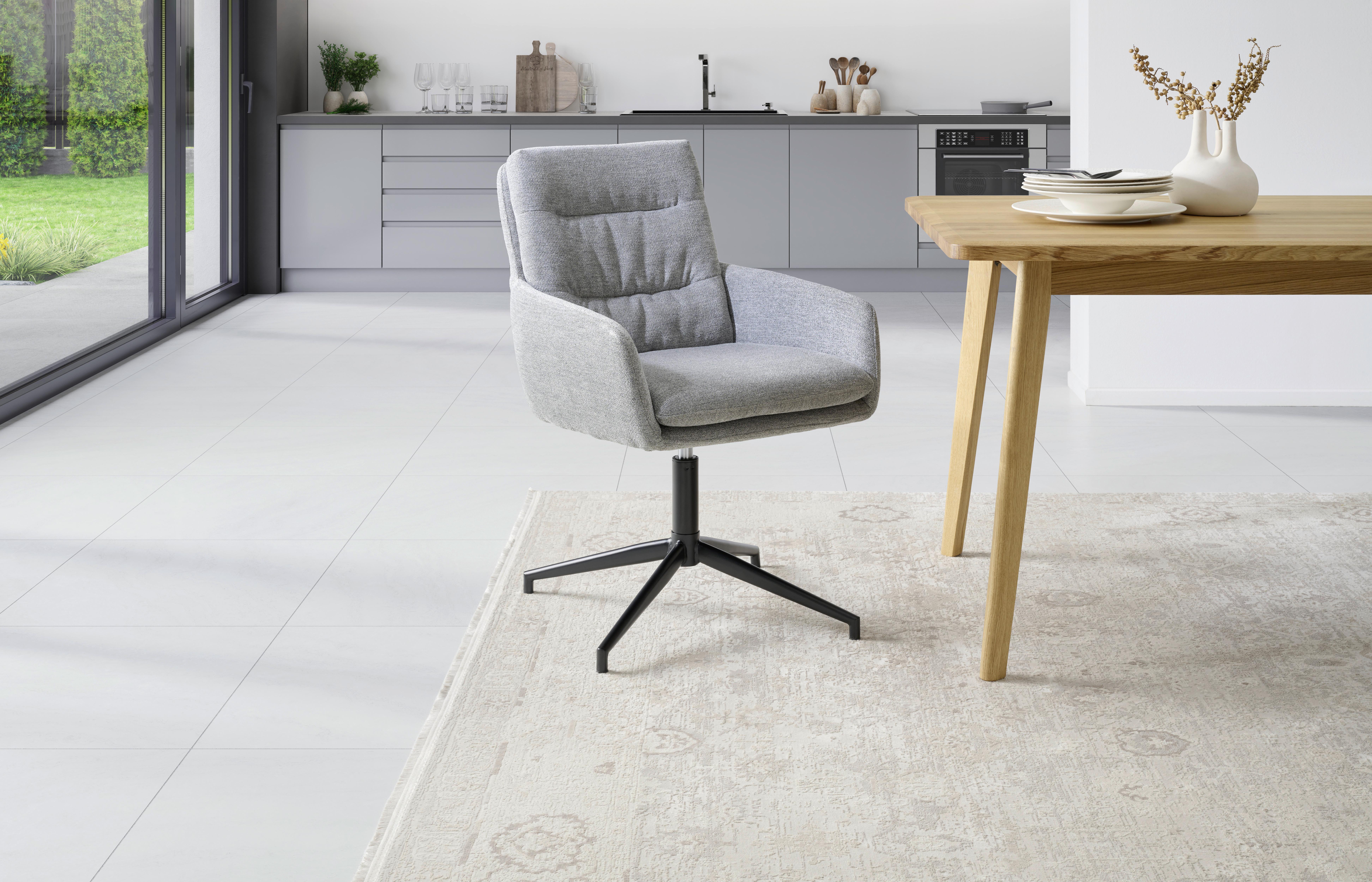 Armlehnstuhl Patrice Grau, Sitzfl. 360° drehbar - Schwarz/Grau, Design, Holz/Textil (57/88/67cm) - MID.YOU