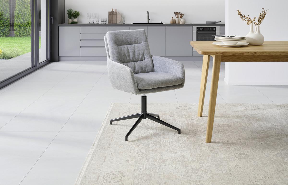 Armlehnstuhl Patrice Grau, Sitzfl. 360° Drehbar - Schwarz/Grau, Design, Holz/Textil (57/88/67cm) - MID.YOU