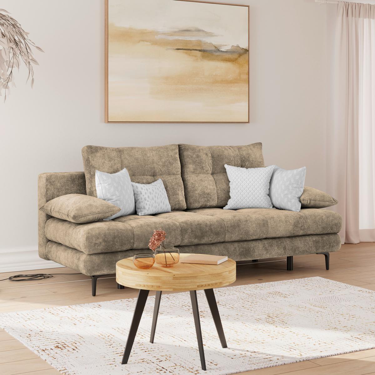 Schlafsofa Perla Hellbraun B: 203 cm - Hellbraun/Schwarz, KONVENTIONELL, Textil (203/94/96cm)