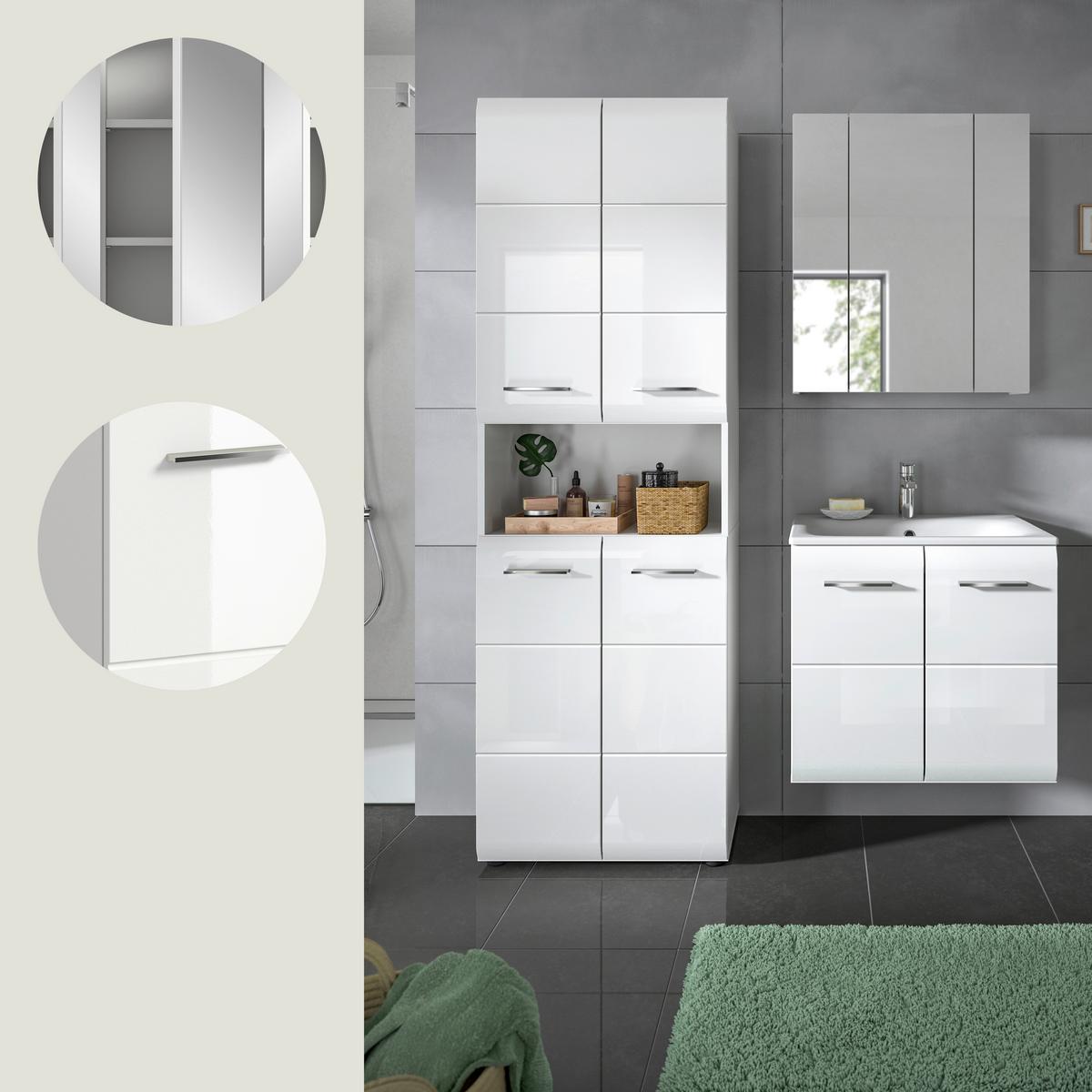 Badezimmer Ice Weiß Hg B: 120 cm - Weiß Hochglanz/Schwarz, MODERN, Keramik/Holzwerkstoff (120/185/30cm) - MID.YOU