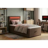 Boxbett Pisa 100 Led 100x200 Braun - Schwarz/Braun, MODERN, Holzwerkstoff/Textil (100/200cm) - MID.YOU