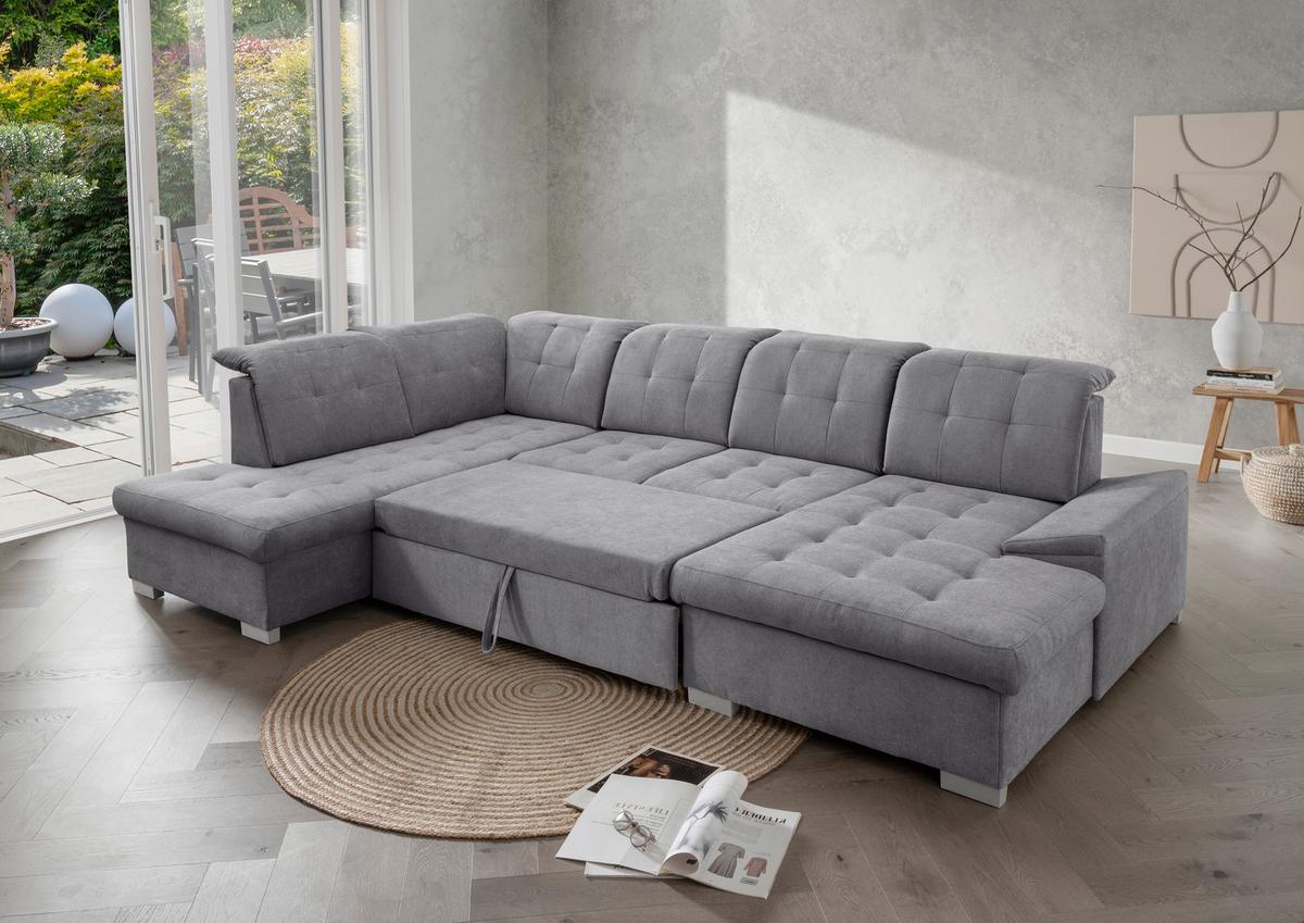 Wohnlandschaft Zira Dunkelgrau U: 212x330x169cm - Chromfarben/Dunkelgrau, MODERN, Textil (212/330/169cm) - Livetastic