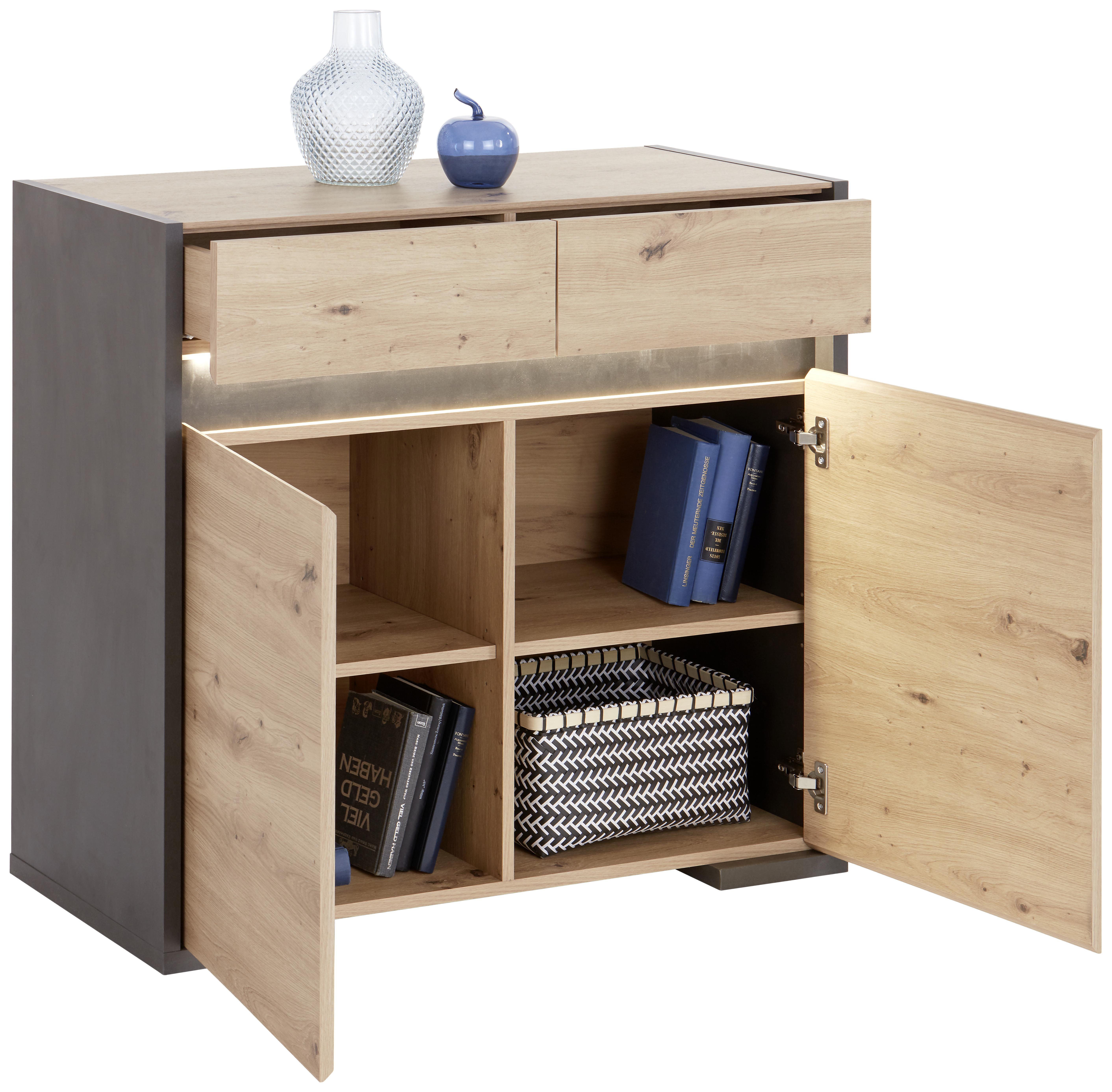 Kommode Inkl. Led, B 95,5cm Salerno, Eiche Dekor - Eichefarben/Grau, MODERN, Holzwerkstoff (95,5/86/40,1cm)
