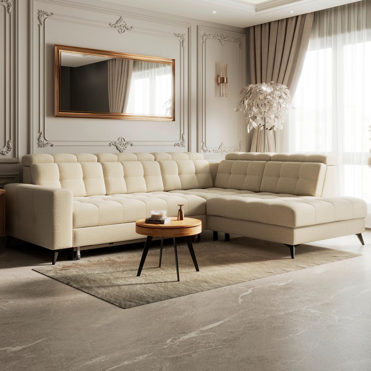 Ecksofa Barletta New Velours Beige, 289x228cm - Beige/Schwarz, ROMANTIK / LANDHAUS, Textil (289/228cm) - Luca Bessoni