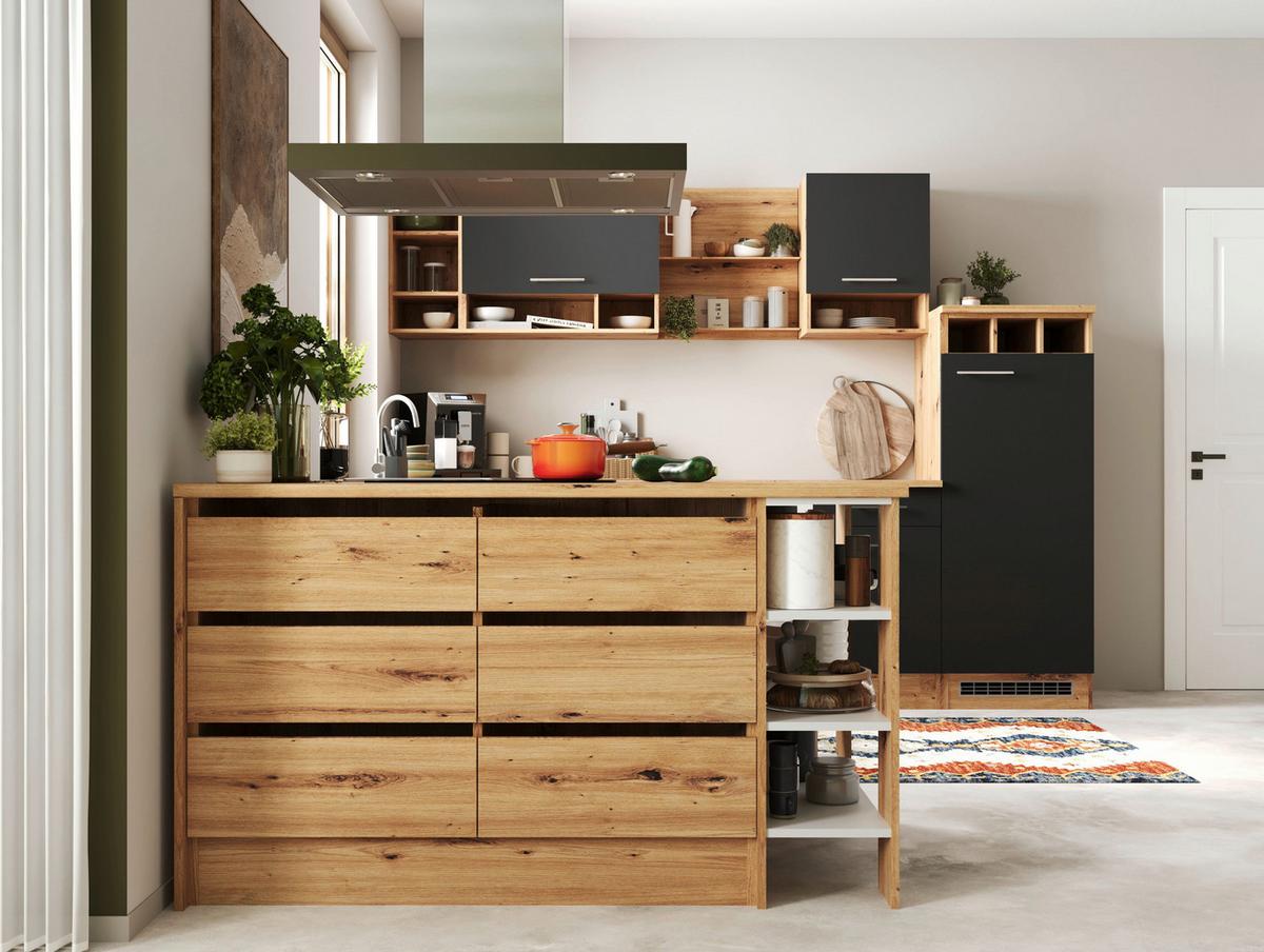 Eckküche Hilde Winkelküche 280 cm - Wildeiche/Grau, Design, Holzwerkstoff (280/172cm) - Respekta