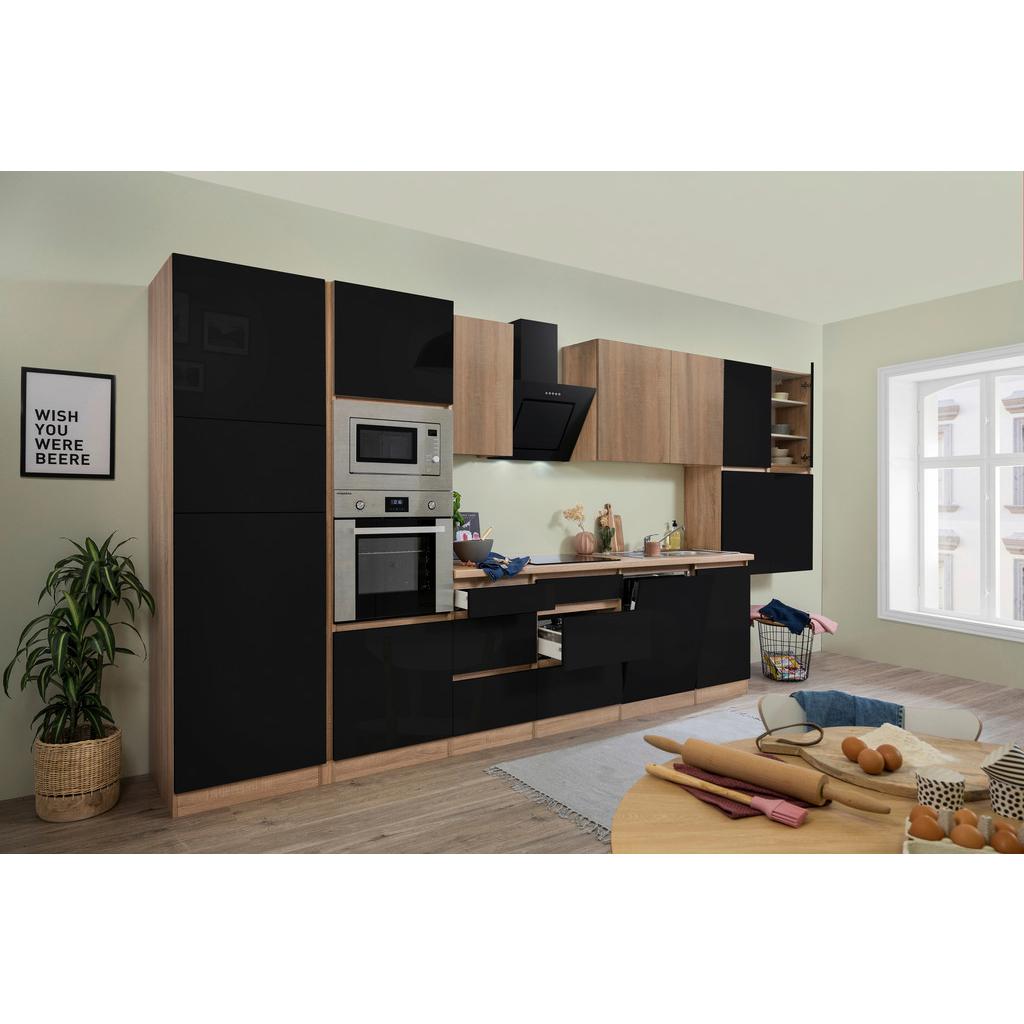 Küchenzeile Premium M. Geräten 445 Cm Schwarz/eiche Dekor