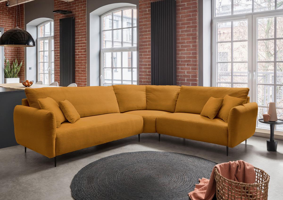 Ecksofa Vanilla Goldfarben S: 294x256 cm - Goldfarben/Schwarz, Design, Textil (294/256cm) - Livetastic