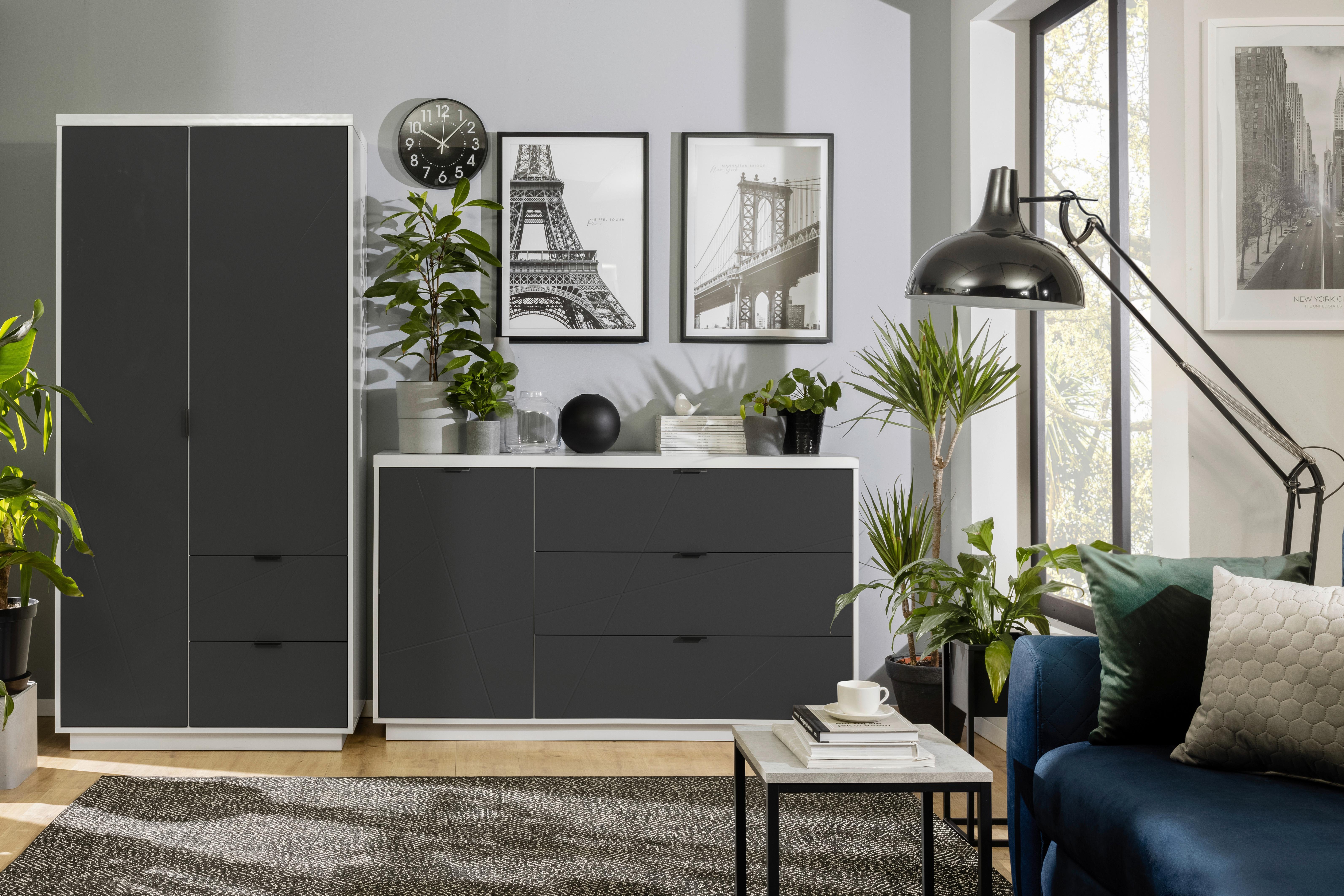 Drehtürenschrank B: 94 cm Forn Schwarz/Weiß - Weiß Hochglanz/Schwarz, MODERN, Holzwerkstoff (94/200,5/56,5cm) - MID.YOU