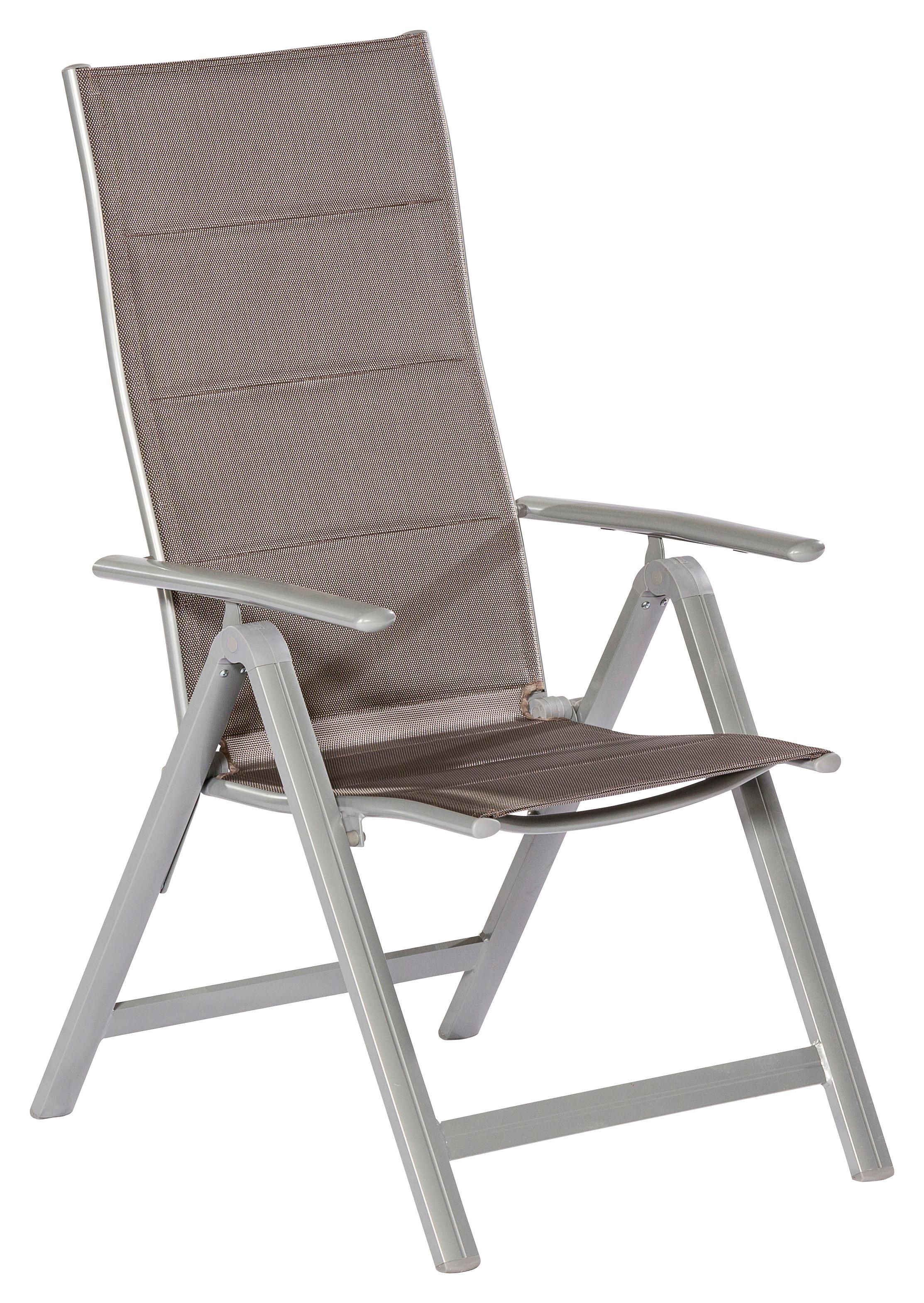 Gartensessel klappbar Taviano Metall/Textil - Silberfarben/Braun, ROMANTIK / LANDHAUS, Textil/Metall - Gardenson