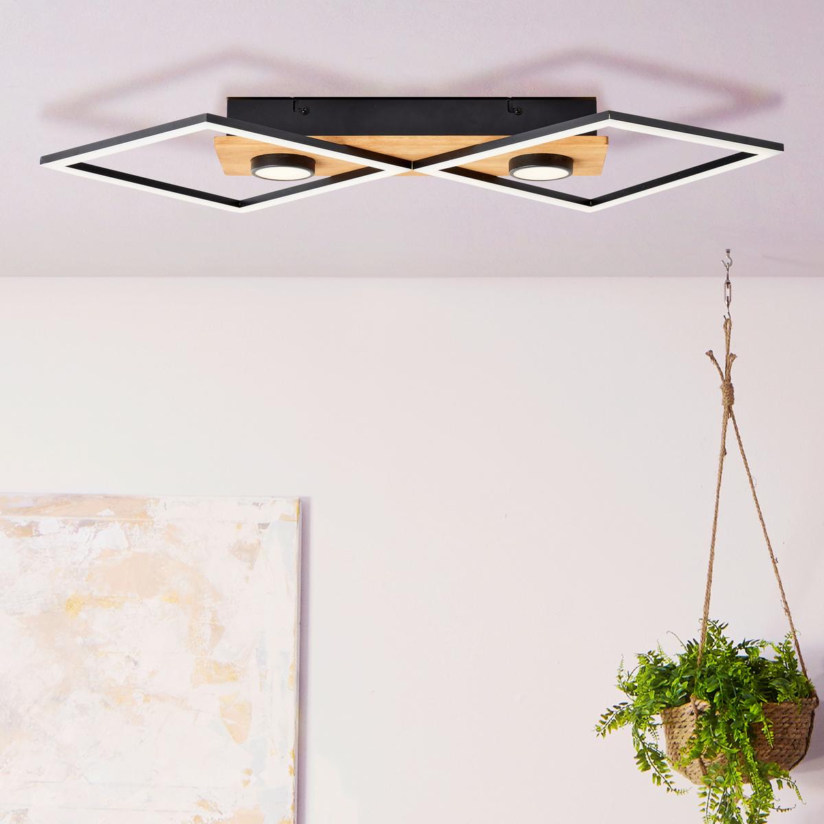LED-Deckenleuchte Woodbridge L: 70,7 cm, 3-Fach Schaltbar - Schwarz/Braun, Design, Holz/Kunststoff (70,7/35,4/6,2cm) - Brilliant