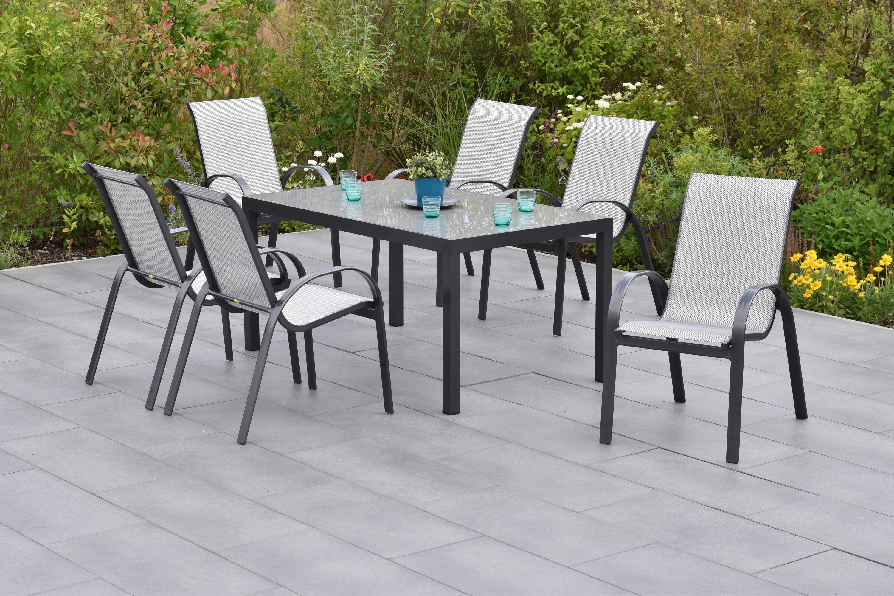 Gartenmöbel Set 7-Tlg. Amalfi aus Metall/Textil - Silberfarben, MODERN, Textil/Metall - Gardenson
