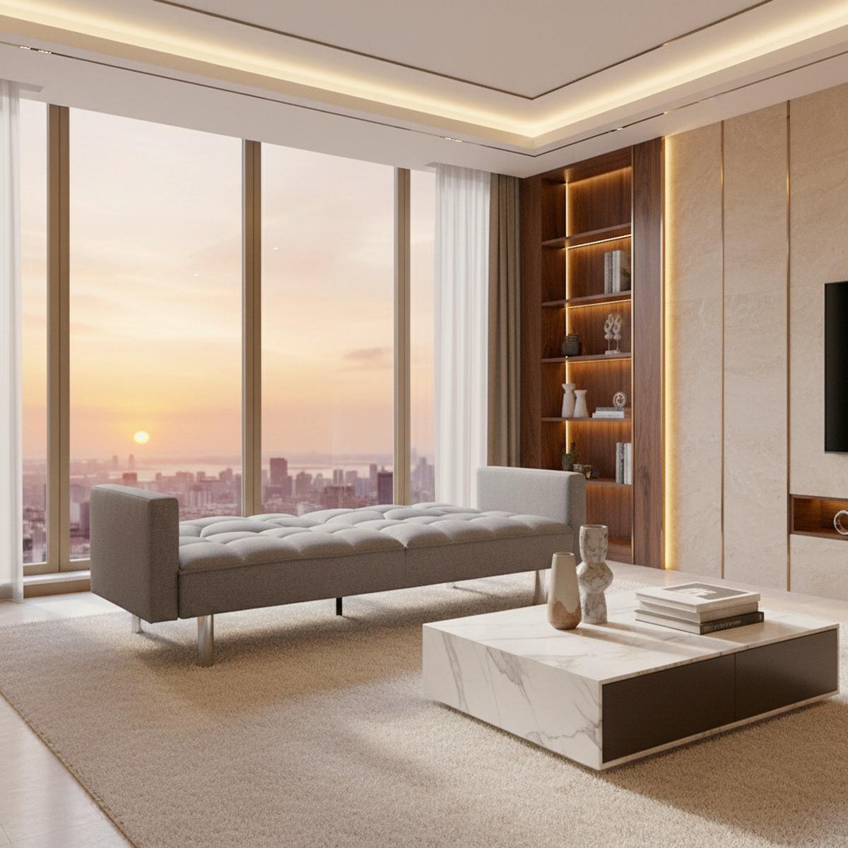 Rozkládací pohovka DAVID, šedá - šedá/barvy chromu, Moderní, kov/dřevo (196/83/89cm) - Bessagi Home