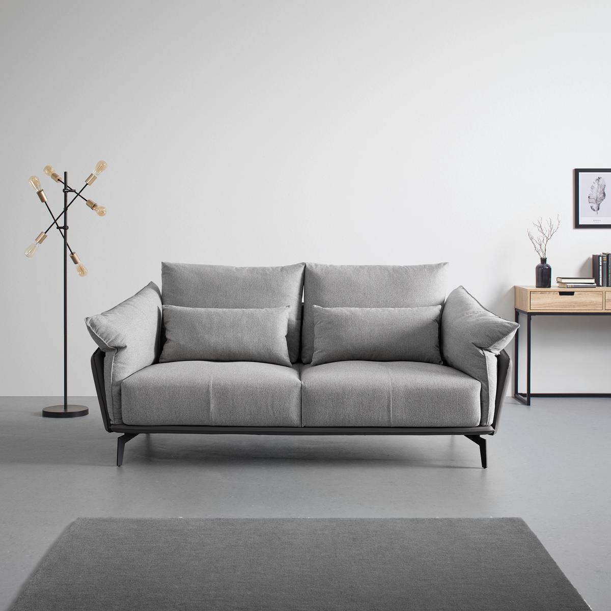2-miestna pohovka s vankúšmi ELICIA sivá - čierna/svetlosivá, Modern, kov/drevo (205/88/92cm) - Bessagi Home
