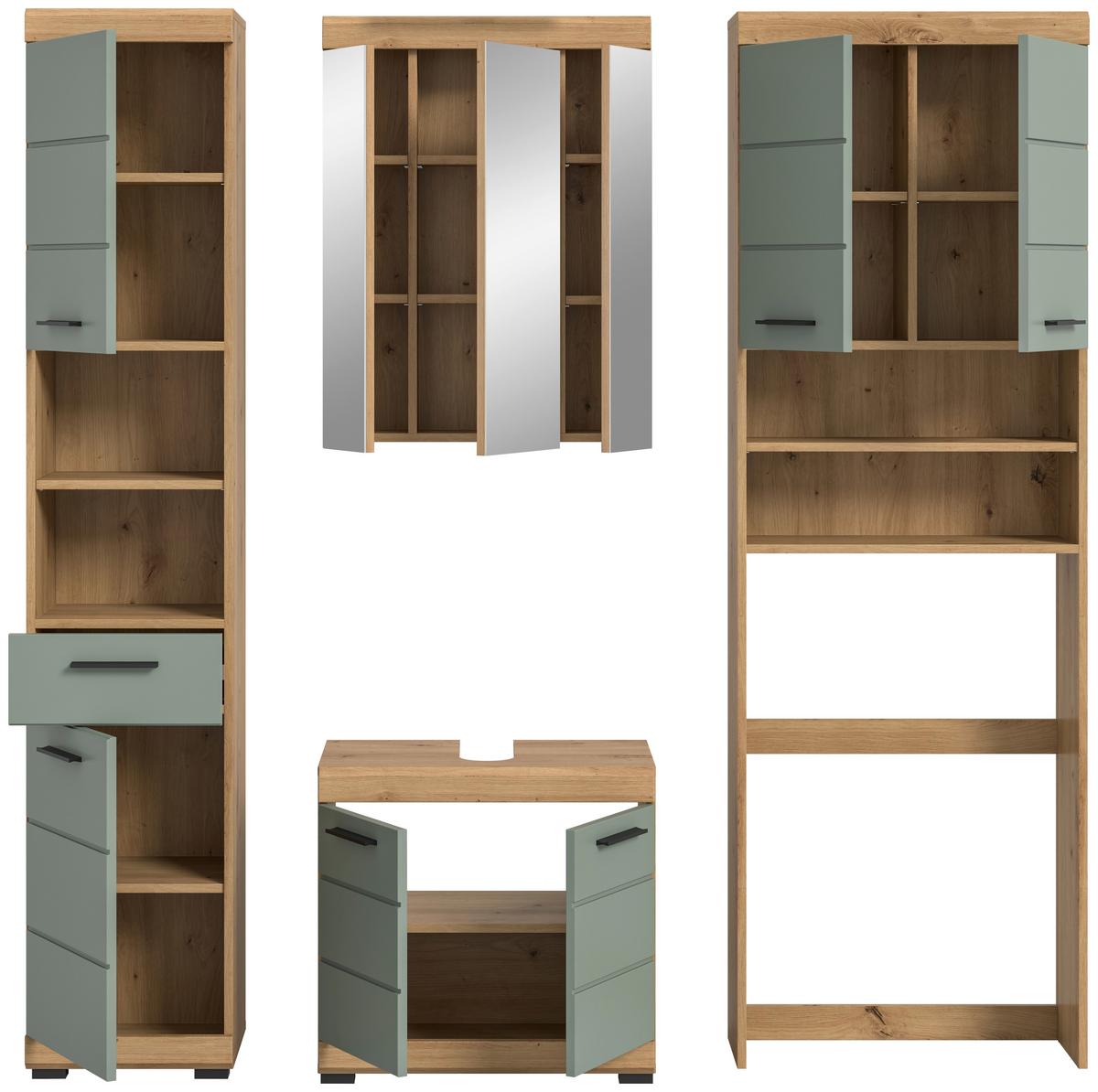 Badezimmer Scout Eiche Artisan Dekor Graugrün - Schwarz/Eiche Artisan, MODERN, Glas/Holzwerkstoff (180cm) - MID.YOU