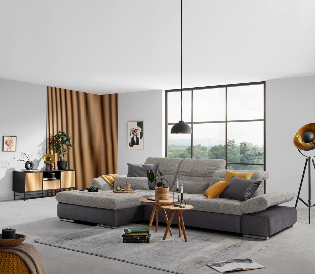 Rohová sedačka SANFINO, ľavá, tmavosivá / strieborná - chrómová/strieborná, Konventionell, kov/drevo (199/79-96/305cm) - Premium Living