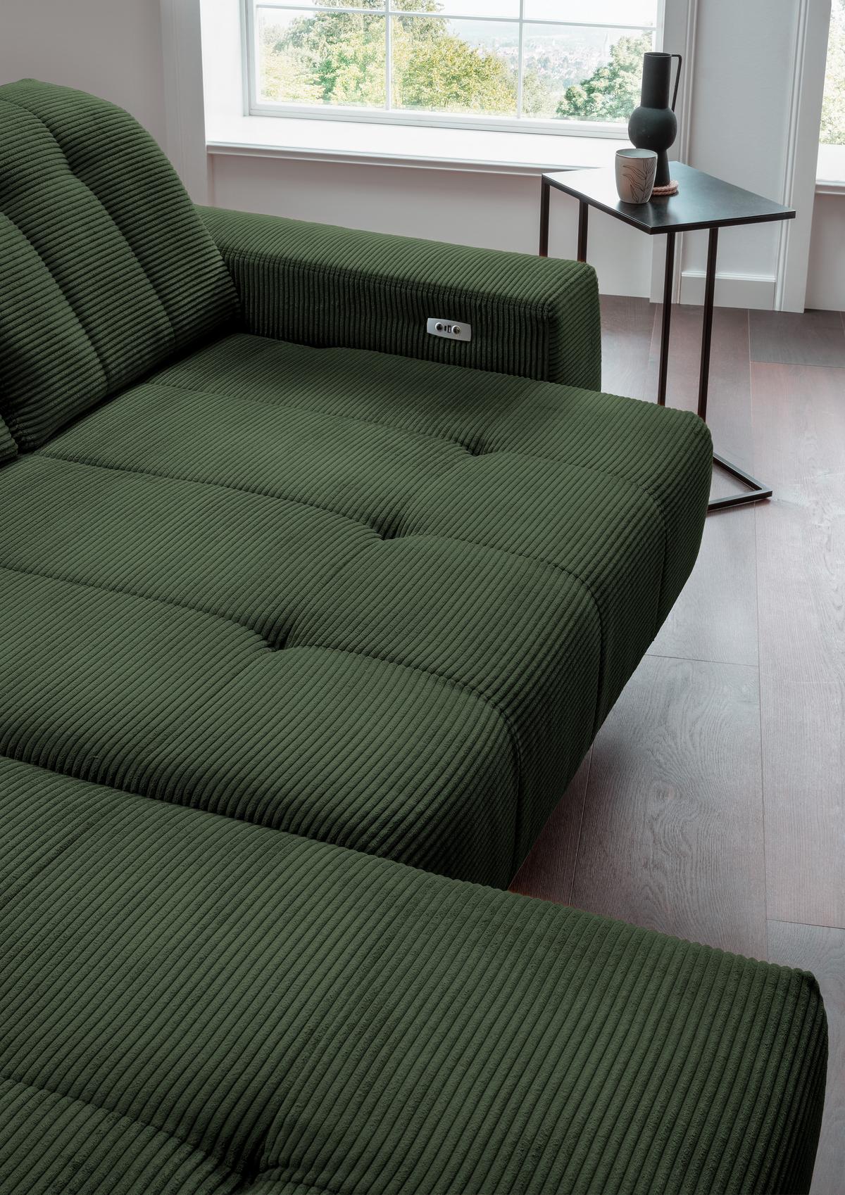Ecksofa Mit Usb Anschluss Sano, Dunkelgrün,s: 200x261 Cm - Dunkelgrün/Schwarz, MODERN, Textil (200/261cm) - Livetastic