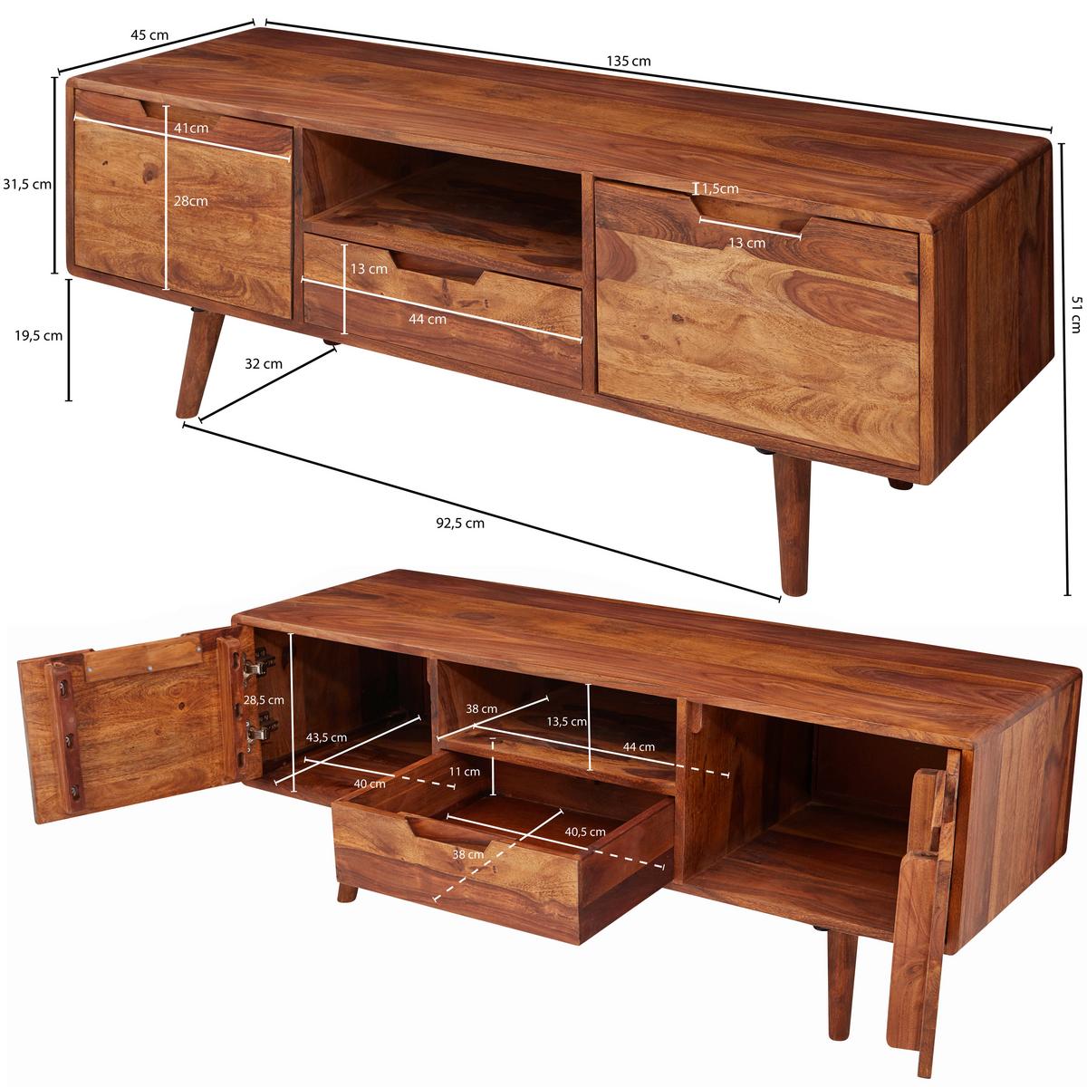 Sideboard Sheesham Sheeshamfarben B: 135 Cm - Sheeshamfarben, Design, Holz (135/51/45cm) - MID.YOU
