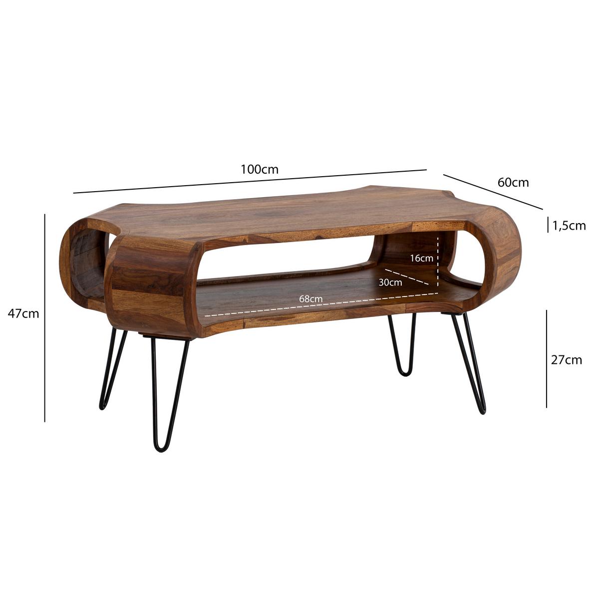 COUCHTISCH Sheeshamfarben L: 100 cm - Sheeshamfarben/Schwarz, Design, Holz/Metall (100/60/47cm) - Livetastic