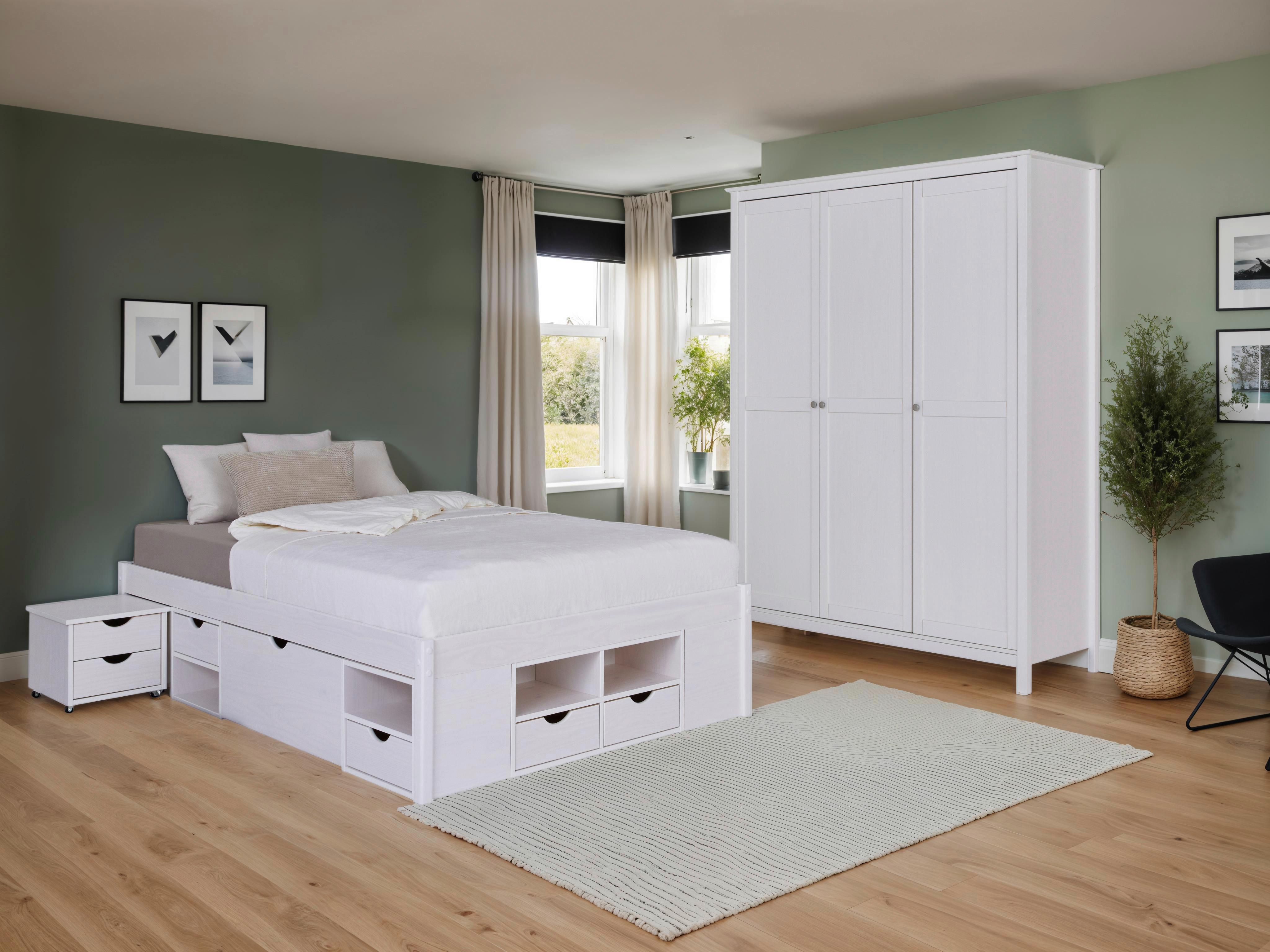 EINZELZIMMER Chilly Weiß 3-teilig - Weiß/Naturfarben, MODERN, Holz - MID.YOU