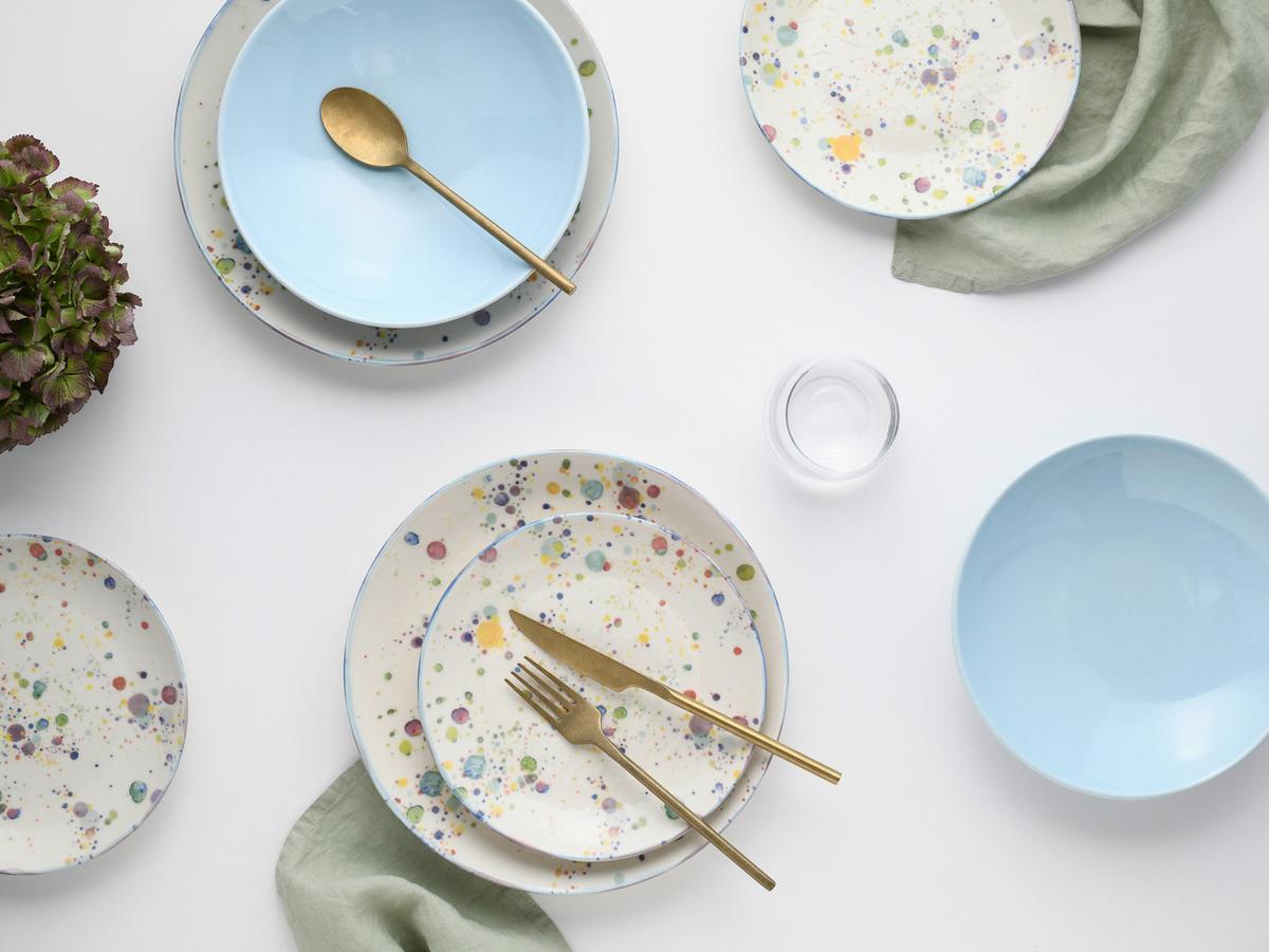 Tafelservice Candy Drop Bunt Weiß, Hellblau 12--Teilig - Weiß/Hellblau, Basics, Keramik - Creatable