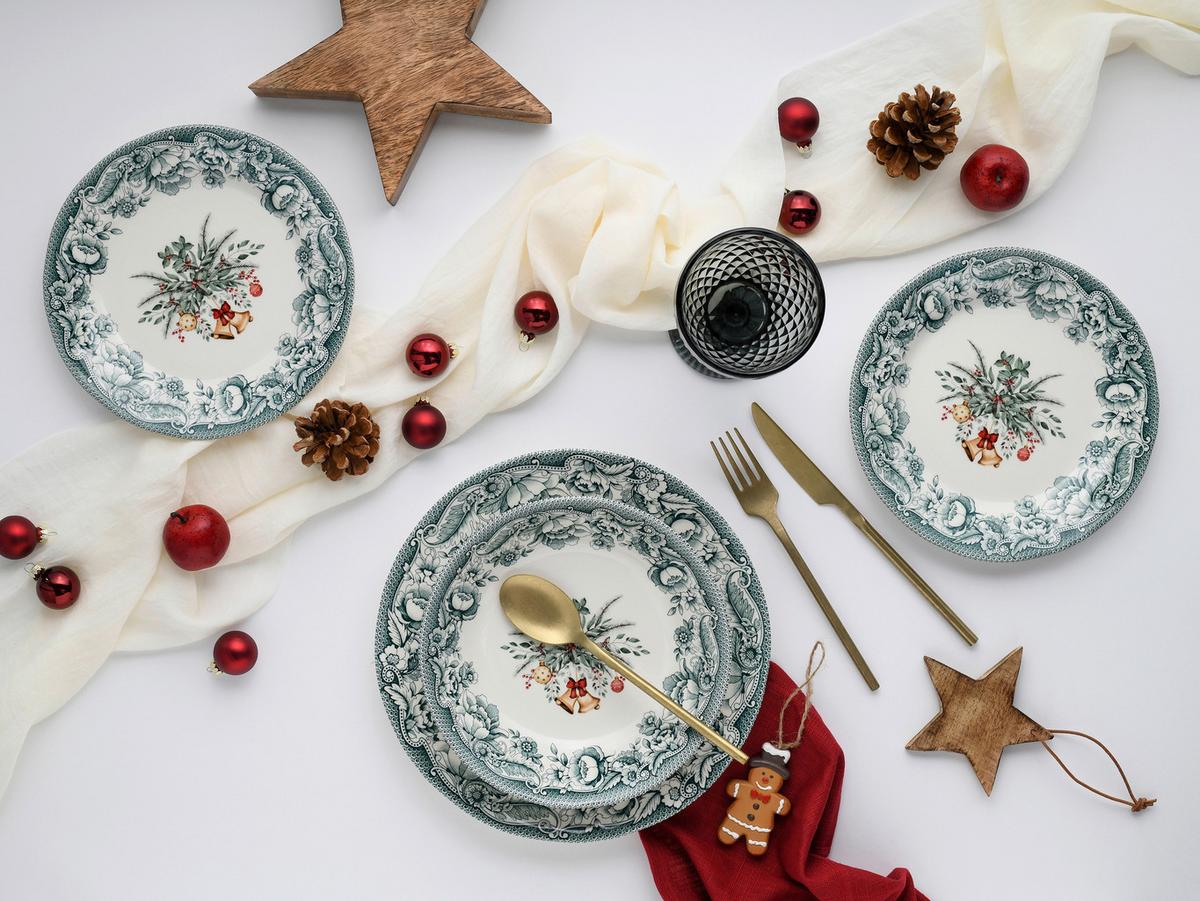 Tafelservice Weihnachten 12-Tlg., Grün - Grün, Basics, Keramik - Creatable