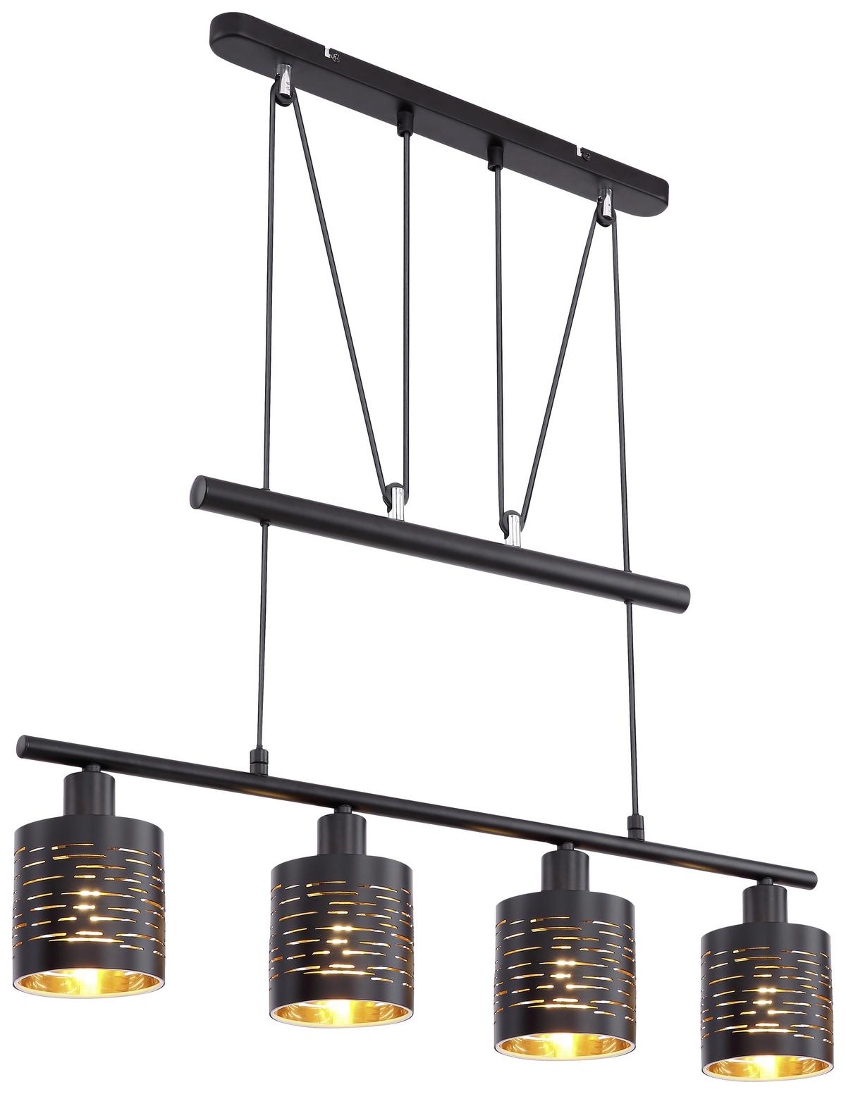 Hängeleuchte Tunno H: 180 cm 4-Flammig, höhenverstellbar - Goldfarben/Schwarz, Design, Kunststoff/Metall (70/10/180cm) - Globo