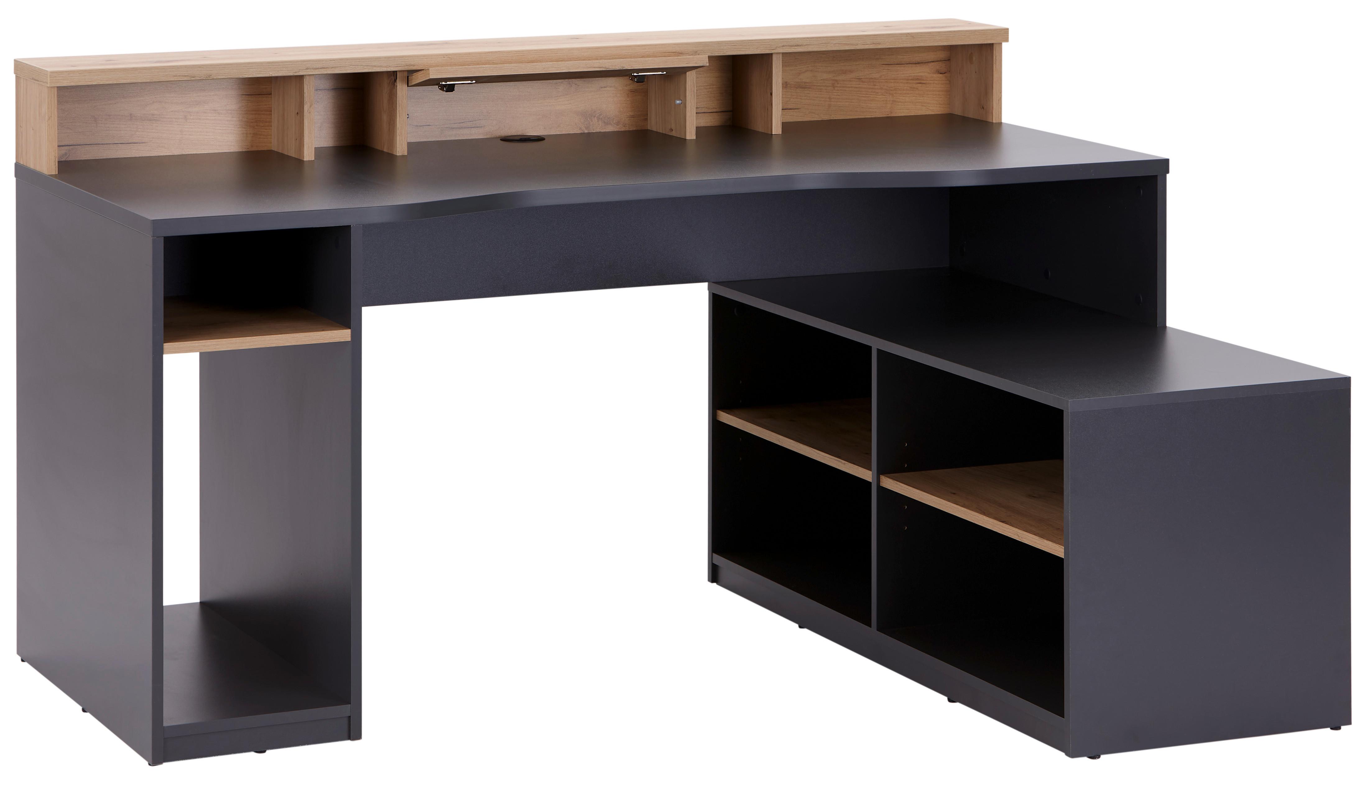 Gamingtisch mit Monitoraufsatz B160cm H 91,5cm Teamplayer - Eichefarben/Anthrazit, MODERN, Holzwerkstoff (160/91,5/120cm)