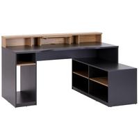 Gamer Asztal Teamplayer - tölgyfa színű/antracit, Modern, faalapú anyag (160/91,5/120cm)