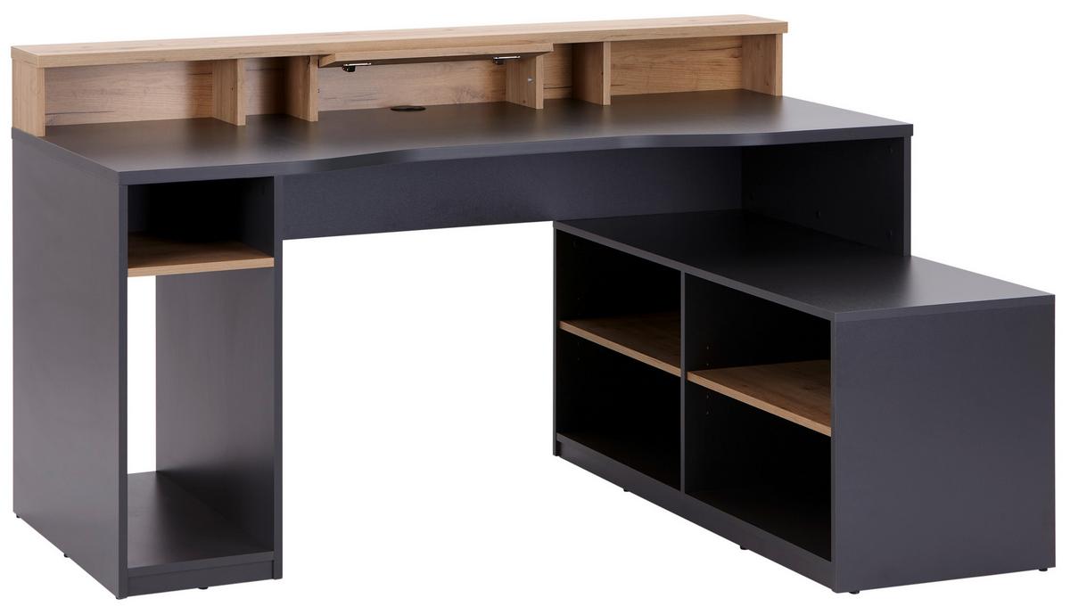 Gamer Asztal Teamplayer - tölgyfa színű/antracit, Modern, faalapú anyag (160/91,5/120cm)