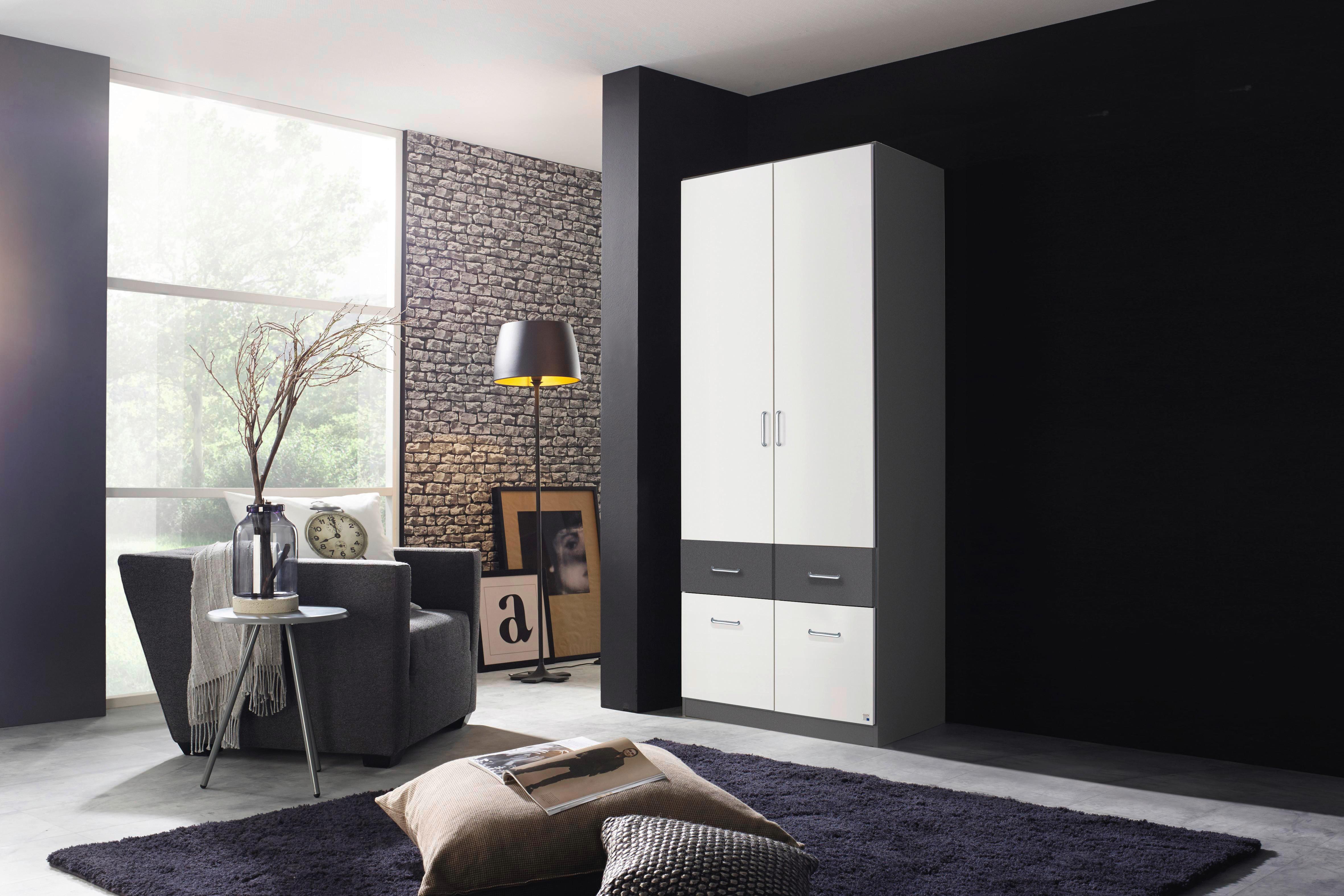 Drehtürenschrank 91 cm Aalen Extra Grau/Weiß - Weiß/Grau, KONVENTIONELL, Holzwerkstoff (91/197/54cm)