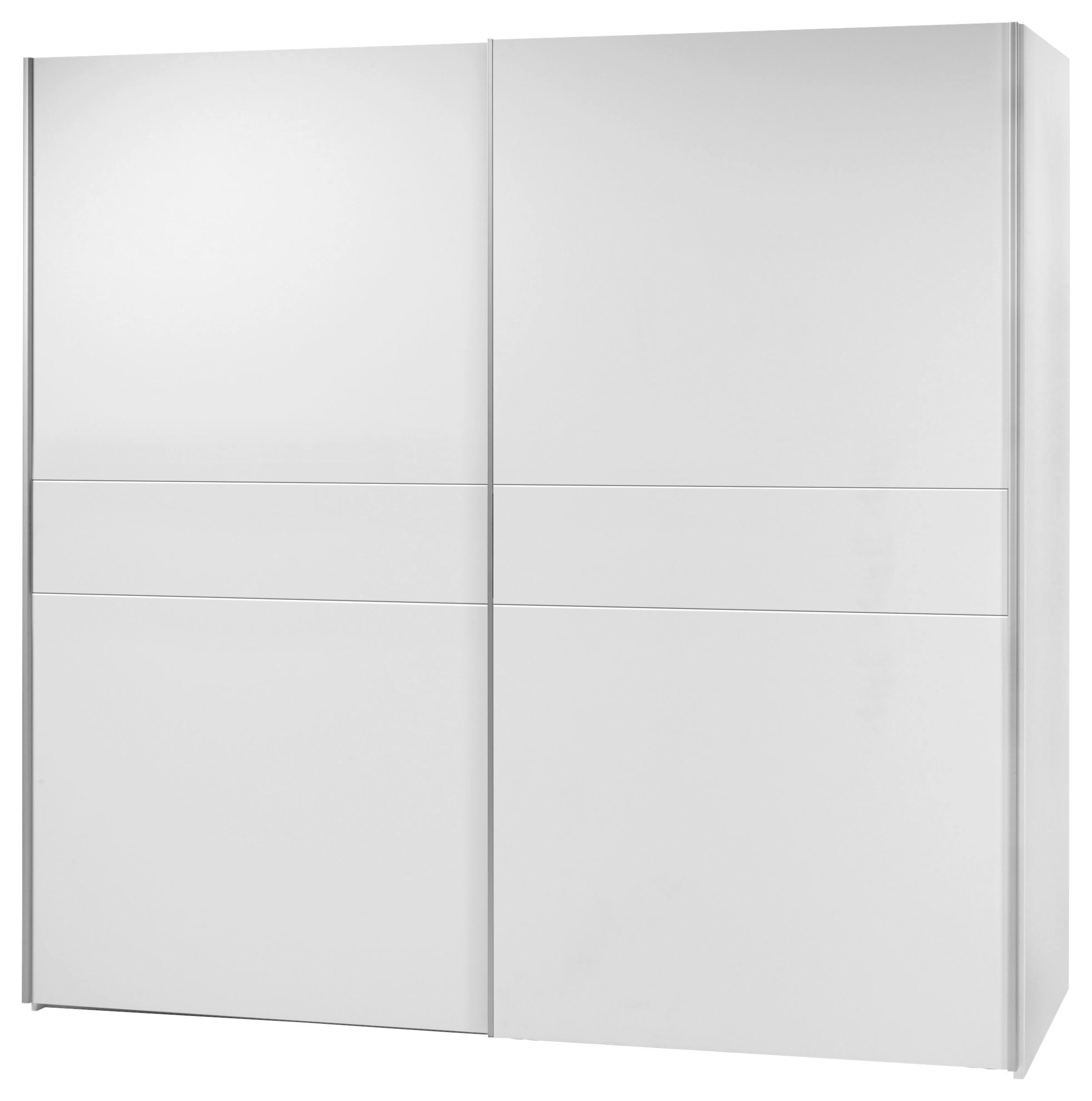 Šatníková skriňa s posuvnými dverami Poly 4, biela - biela/hliníková, Modern, kov/kompozitné drevo (215/210/58cm)