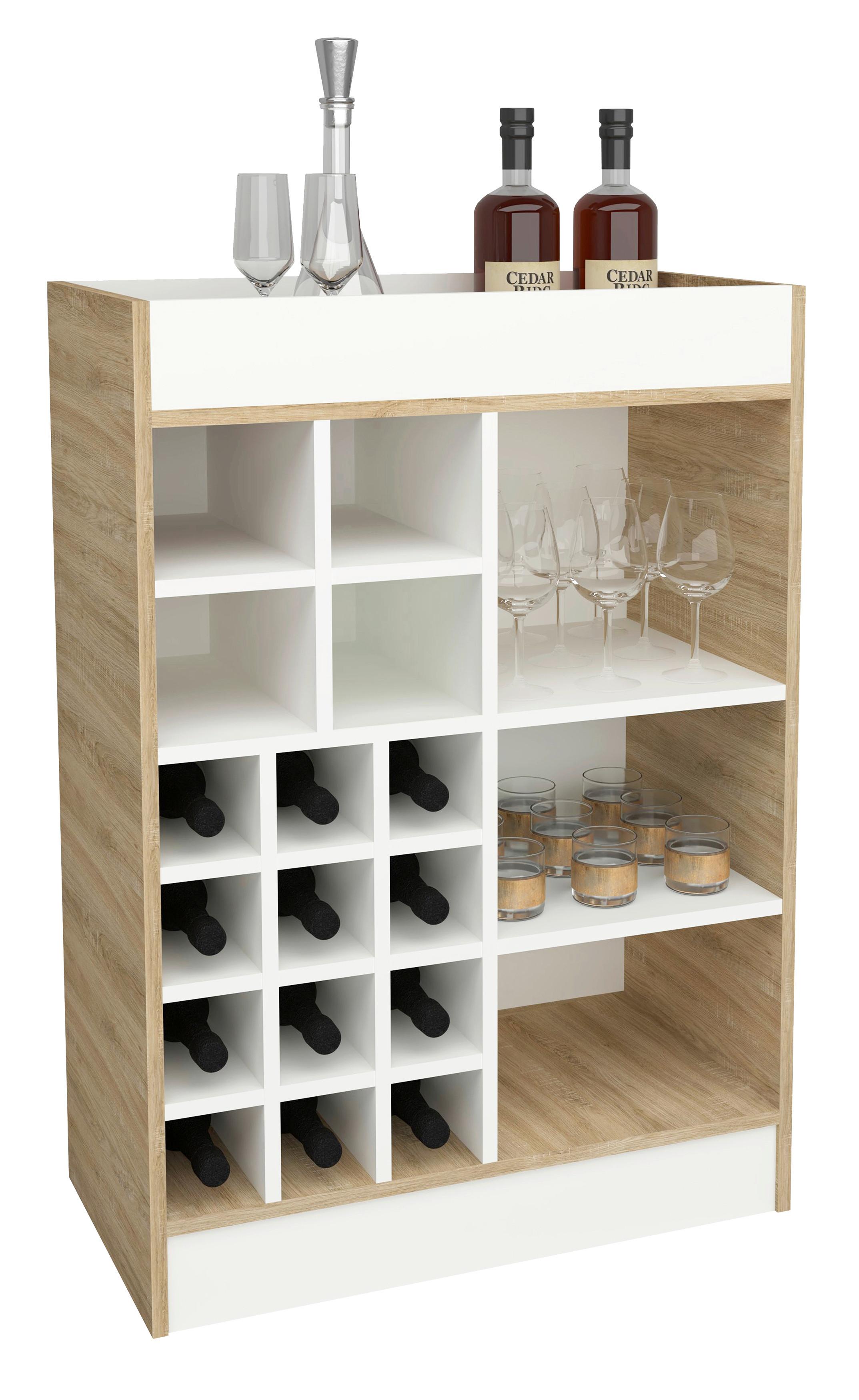 Weinschrank Esilo Weiß, Eiche Dekor B: 70 cm - Weiß/Sonoma Eiche, Basics, Holzwerkstoff (70/100/38cm) - MID.YOU