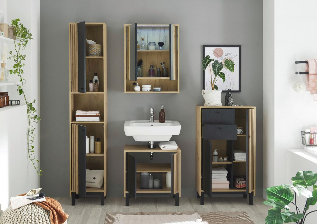 Midischrank Volano Bxh 60x106 Cm Eiche Dekor/schwarz - Schwarz/Eiche Artisan, MODERN, Holzwerkstoff (60/106/32cm) - MID.YOU