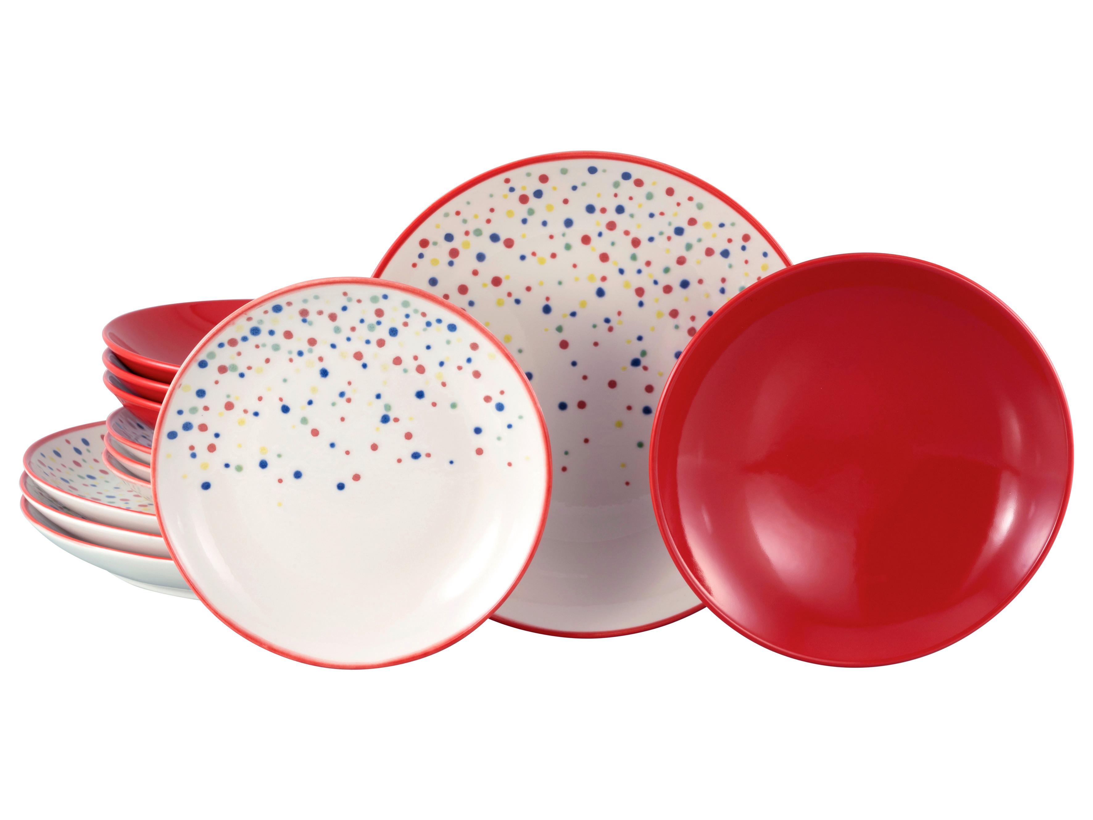 Tafelservice Joy Rot-bunt Creme, Rot 12-Tlg - Rot/Creme, Basics, Keramik - Creatable