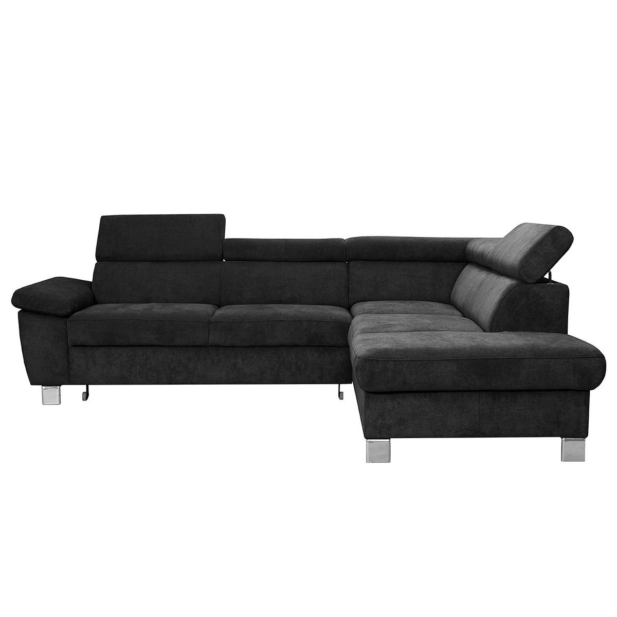 Ecksofa Lugano Mikrofaser Schwarz 248x208 - Chromfarben/Schwarz, Design, Textil (248/208cm) - Livetastic