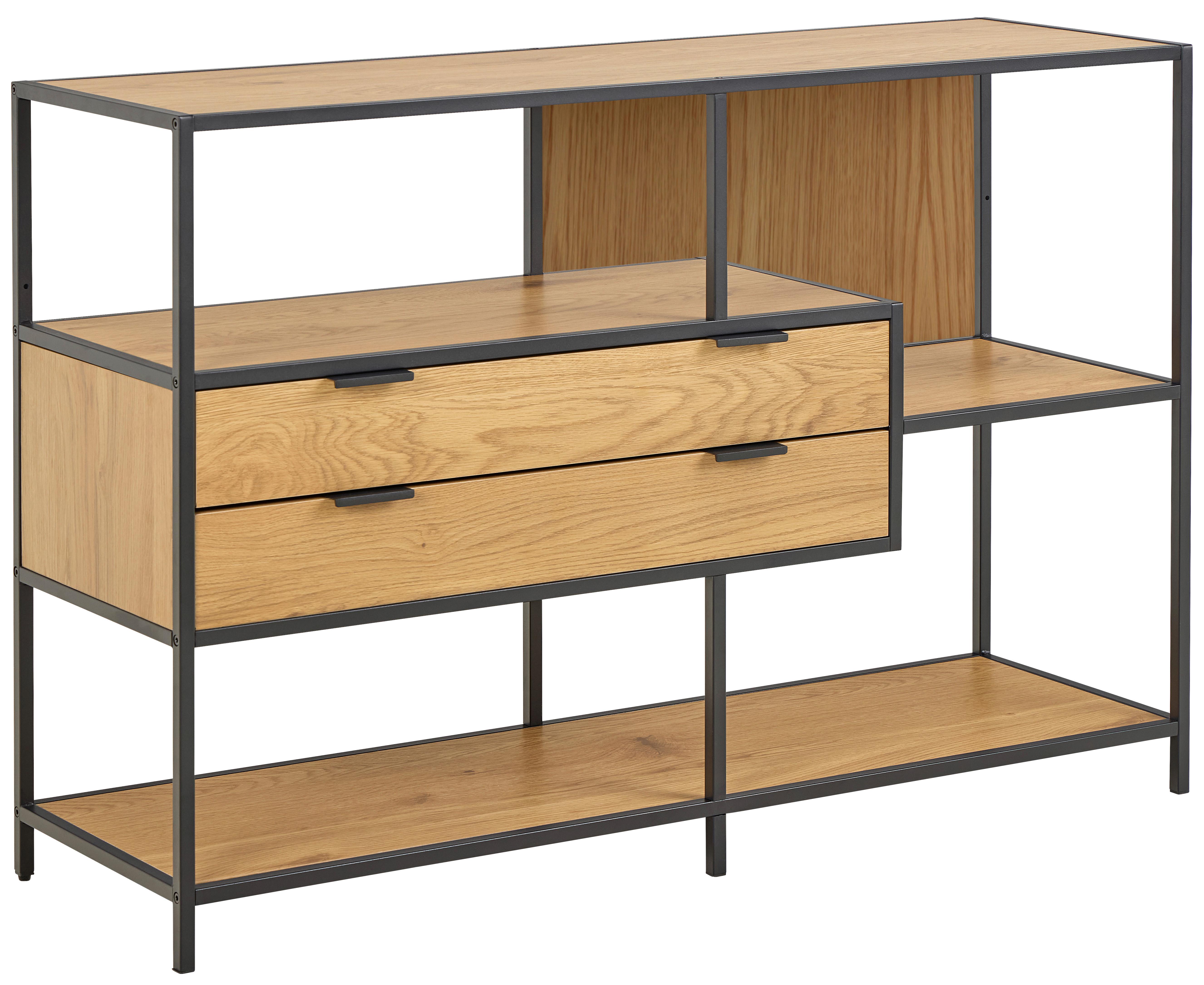 REGÁL SEAFORD - divoký dub/černá, Moderní, kov/kompozitní dřevo (77/114/35cm)