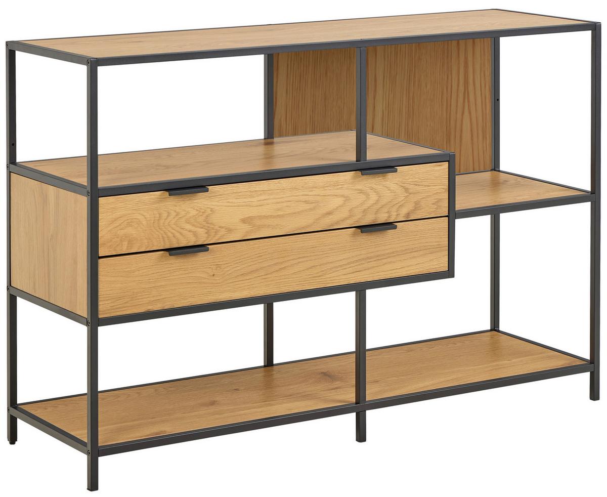 REGÁL SEAFORD - divoký dub/černá, Moderní, kov/kompozitní dřevo (77/114/35cm)