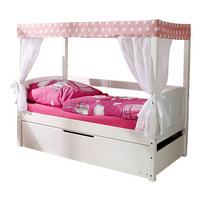 Dětská postel s nebesy LINO MINI závěs růžovobílý - bílá/růžová, Moderní, dřevo (80/160cm) - MID.YOU