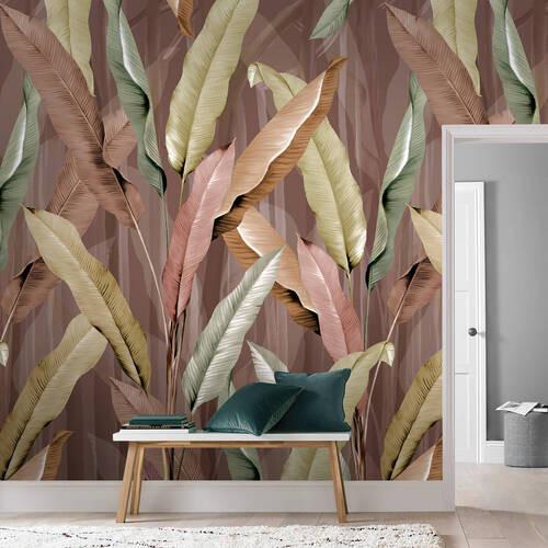 Fototapete Pink Leaves - Multicolor, Basics, Papier/Kunststoff (200/280cm)