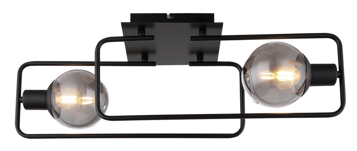 Deckenleuchte L: 61 cm 2-Flammig mit Rauchglas - Schwarz, Design, Glas/Metall (61/23/19cm) - Globo